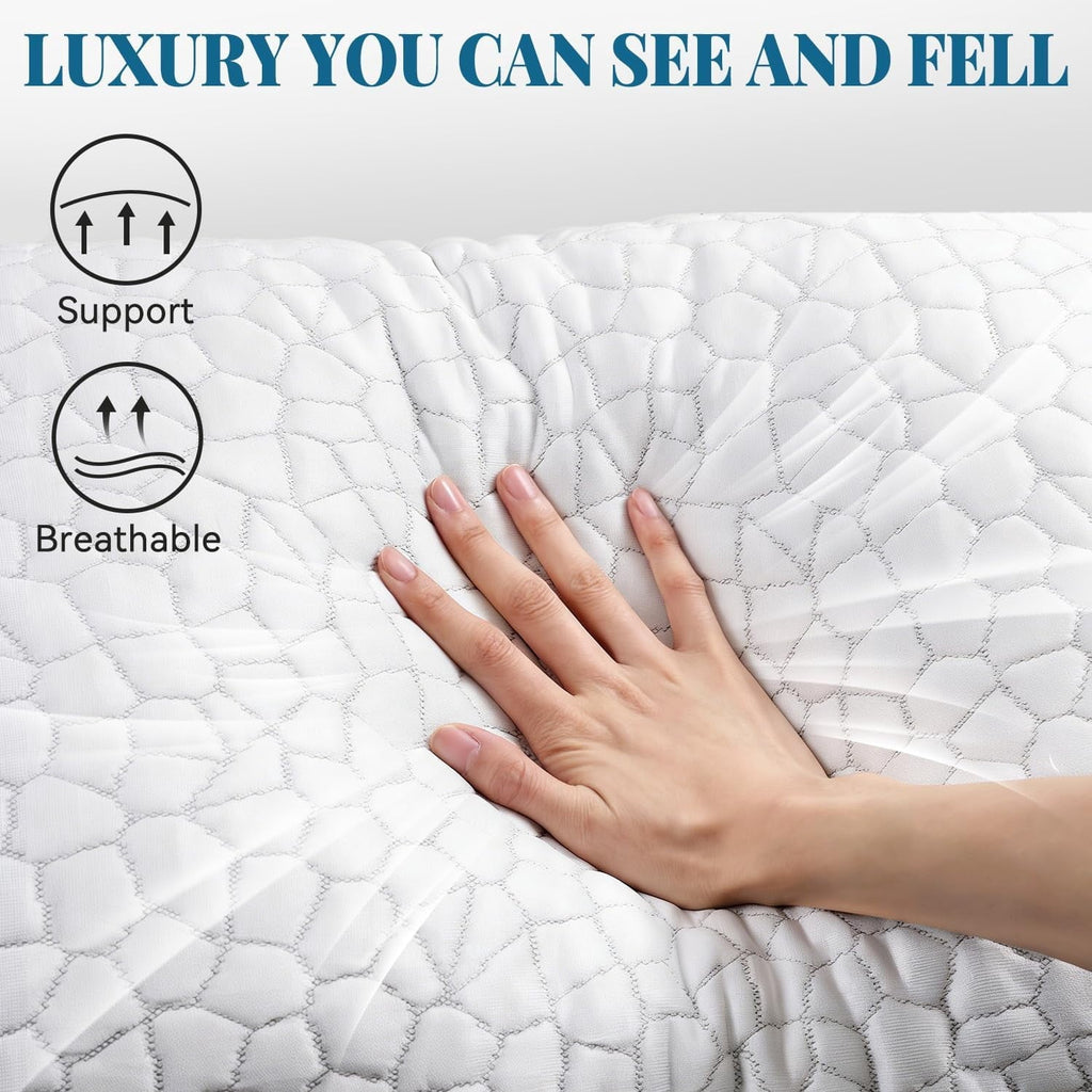 Fluffy Shredded Shredded Memory Foam Pillows for Sleeping, Bed Pillows Queen Size Set of 2 Pack Adjustable for Side and Back Sleeper ... - Orthopedic Shredded Foam Bed Pillow Set Detail