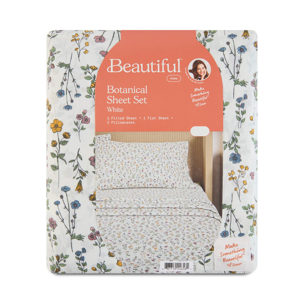 Wrinkle-Resistant Botanical 4-Piece 100% Cotton Washed Percale White Sheet Set, Queen - Premium Ultra-Soft Pillowcase Pair for Sleeping Detail