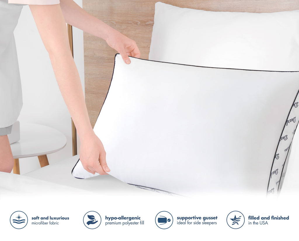Ergonomic Memory Foam Cozy Gusseted Bed Pillow Standard, White - Decorative Throw Pillow Cushion for Sofa & Bed Detail