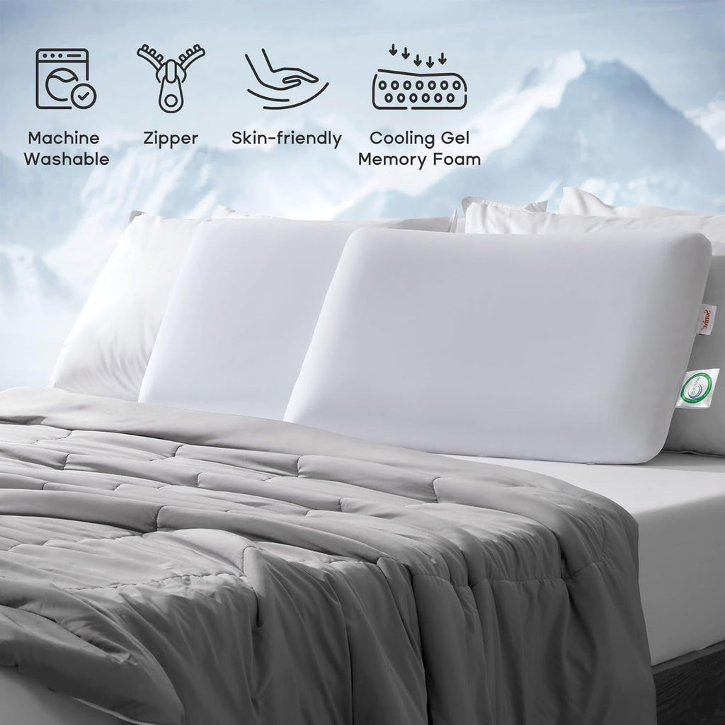 Fluffy Shredded Ultra Thin Cooling Memory Foam Pillows, Summer Bed Pillows for Back, Stomach or Side Sleepers, Flat Pillow with Washa... - Hotel Quality Plush Sleeping Pillows Detail