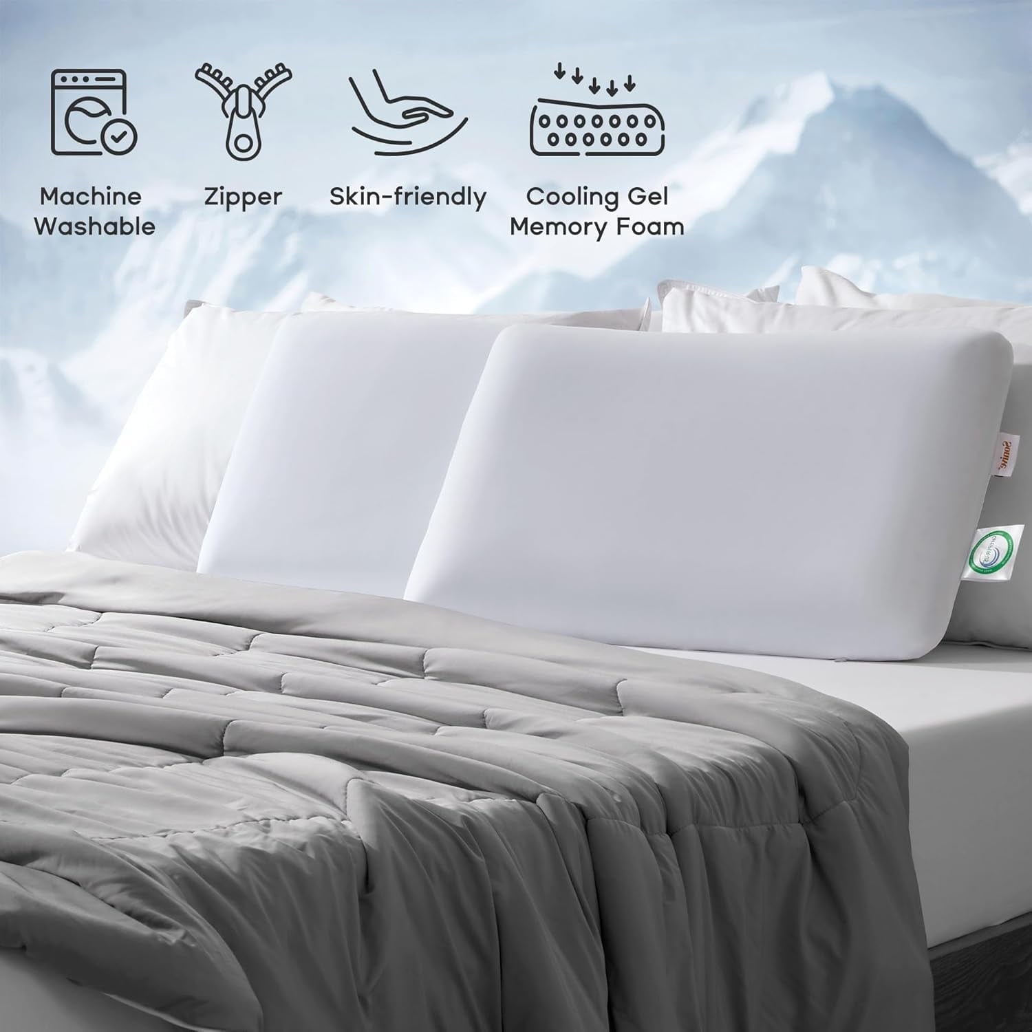 Fluffy Shredded Ultra Thin Cooling Memory Foam Pillows, Summer Bed Pillows for Back, Stomach or Side Sleepers, Flat Pillow with Washa... - Hotel Quality Plush Sleeping Pillows Detail