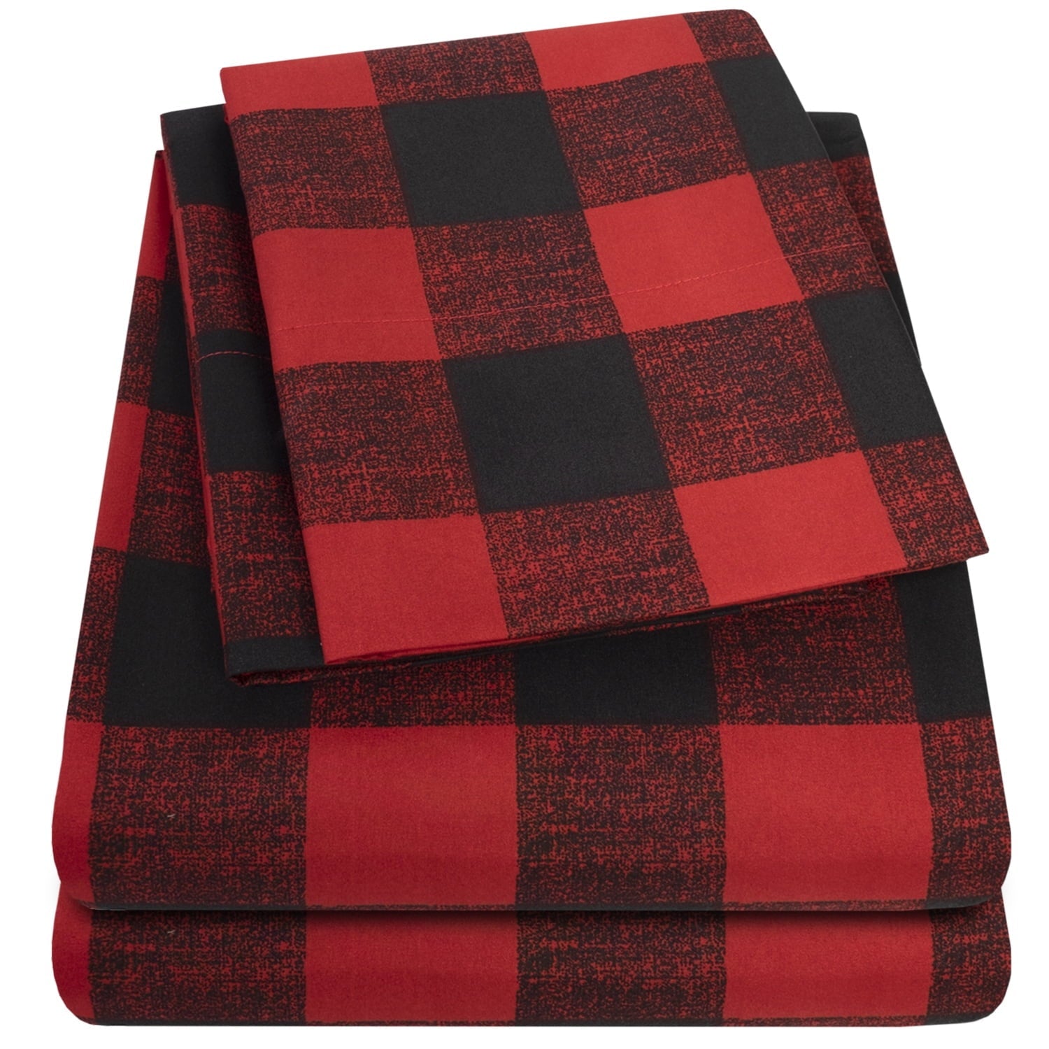 Ultra-Soft Buffalo Plaid Black and Red 4 Piece Bed Sheet Set - Twin - Luxury Bed Sheet Set with Deep Pockets Detail