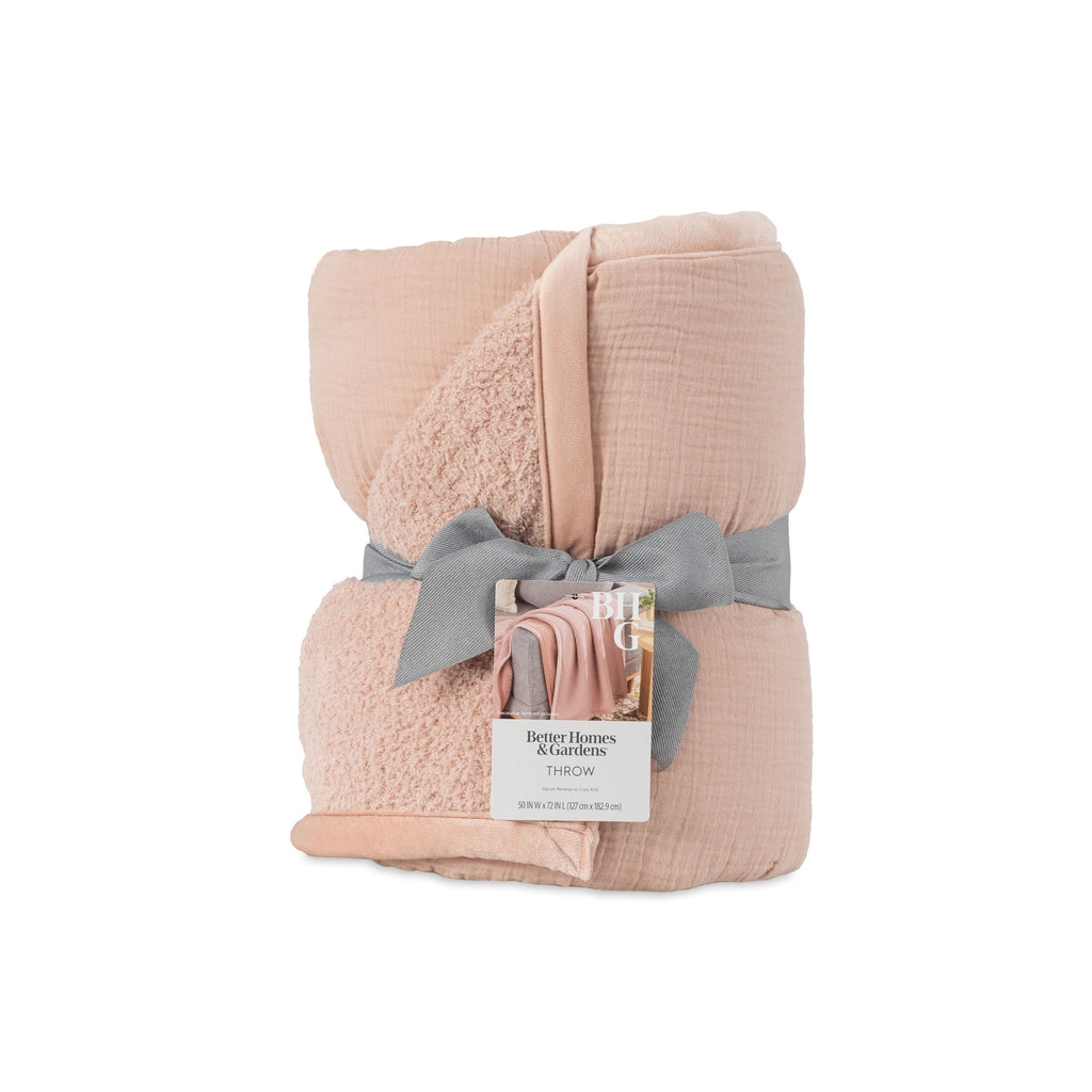 Decorative Knitted Gauze Reverse to Cozy Knit Super Soft Throw Blanket, Oversized, Antique Blush - Super Soft Reversible Sherpa Flannel Blanket Detail