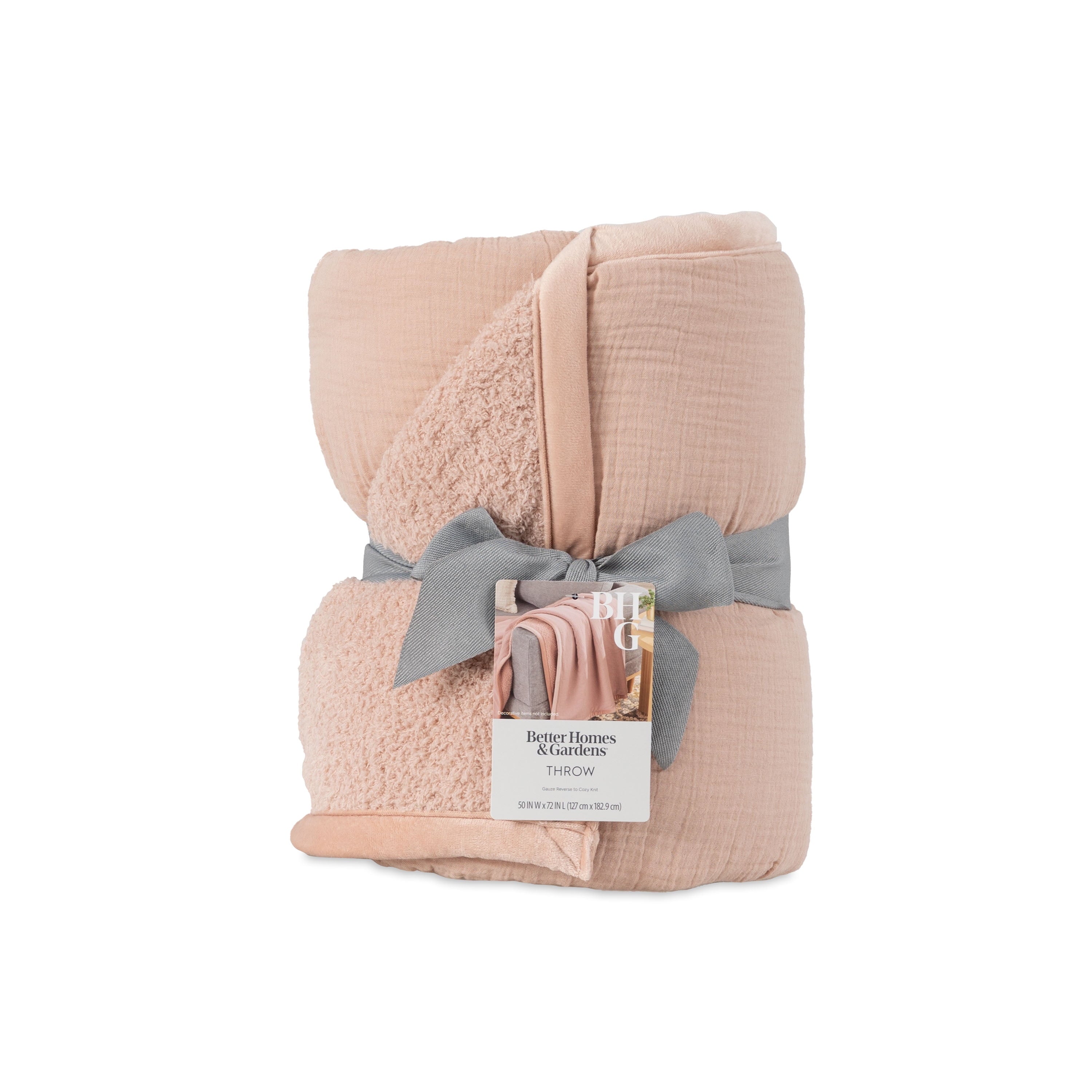 Decorative Knitted Gauze Reverse to Cozy Knit Super Soft Throw Blanket, Oversized, Antique Blush - Super Soft Reversible Sherpa Flannel Blanket Detail