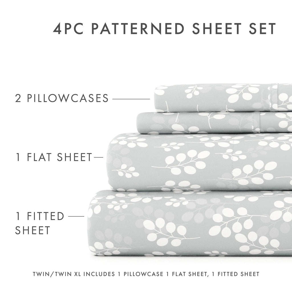 Premium Egyptian Cotton 4 Piece Pattern Microfiber Bed Sheets Set, Gray Wheat, Full - Cooling Hotel Quality Bedding Sheets and Pillowcases Detail