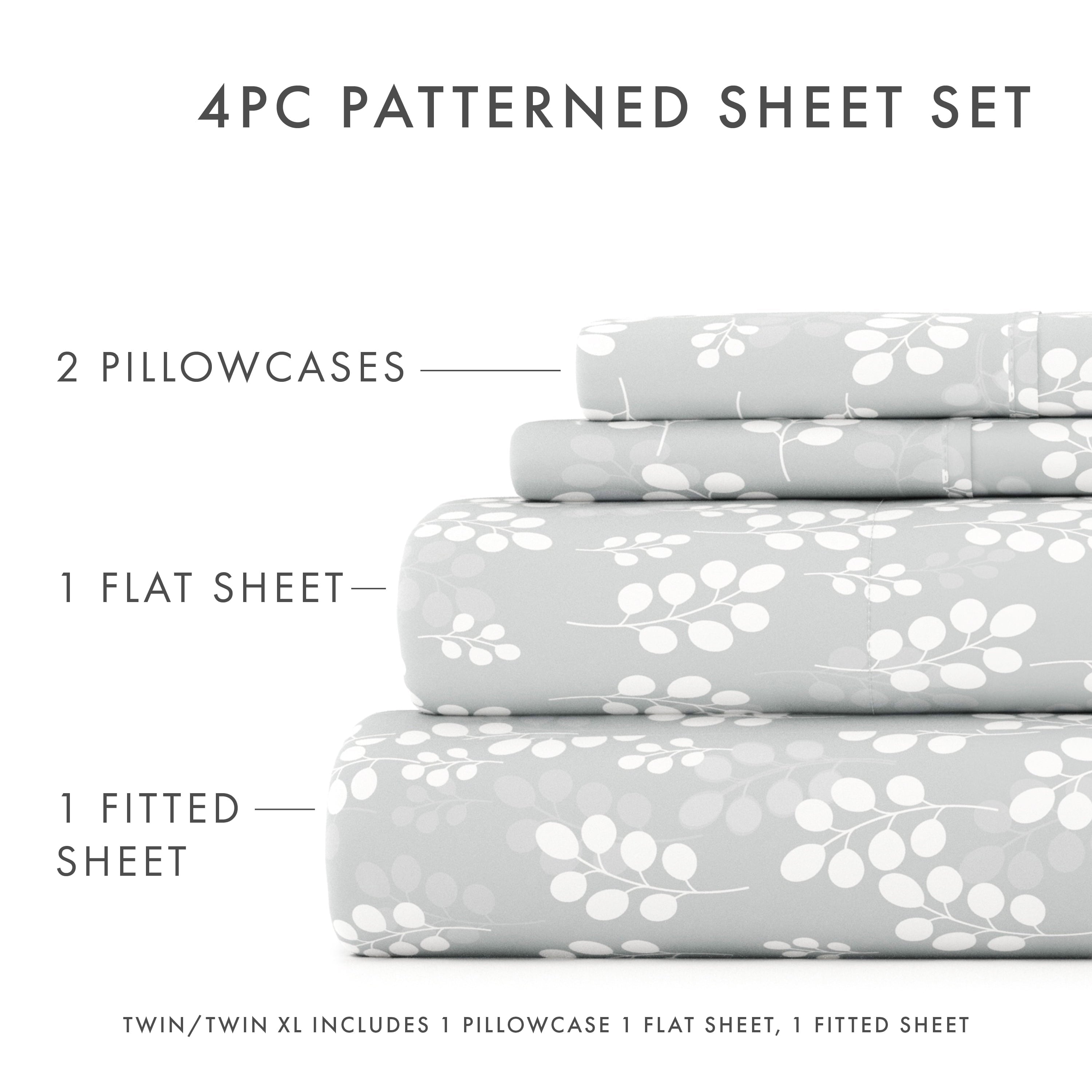 Premium Egyptian Cotton 4 Piece Pattern Microfiber Bed Sheets Set, Gray Wheat, Full - Cooling Hotel Quality Bedding Sheets and Pillowcases Detail