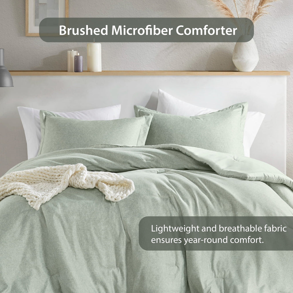 Luxurious Quilted Full/Queen Comforter Sets, Reversible 3 Piece Extra Soft Bedding Set, Chambray Print Sage Green Comforter Bed Set wit... - All-Season Down Alternative Comforter Insert Detail