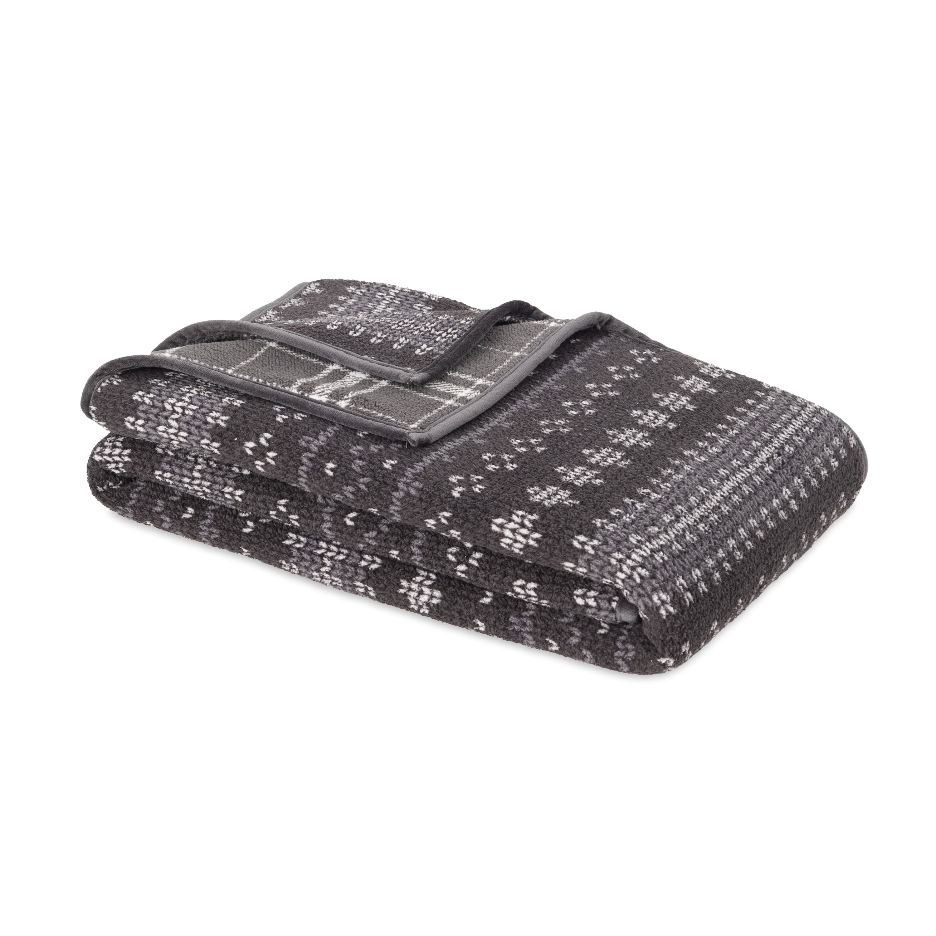 Cozy Fleece Berkshire Life Reversible Printed Hampshire Soft Throw Blanket, Glacier Fair Isle - Super Soft Reversible Sherpa Flannel Blanket Detail