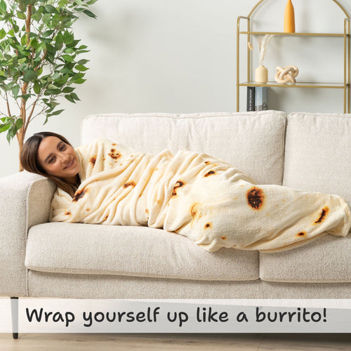 Cozy Fleece Burrito Tortilla Blanket, Double Sided Taco Flour Wrap Novelty Throw for Adult Kid Teen, Realistic Food Blanket, Funn... - Super Soft Reversible Sherpa Flannel Blanket Detail