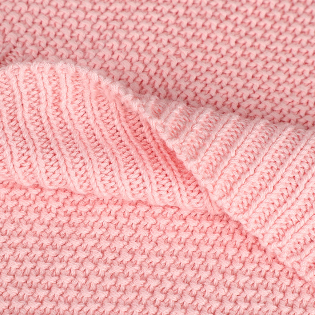 Decorative Knitted Pure Cotton Soft Cable Knit Throw Blanket Pink 50" x 70" - Cozy Fleece Throw Blanket for Couch & Bed Detail