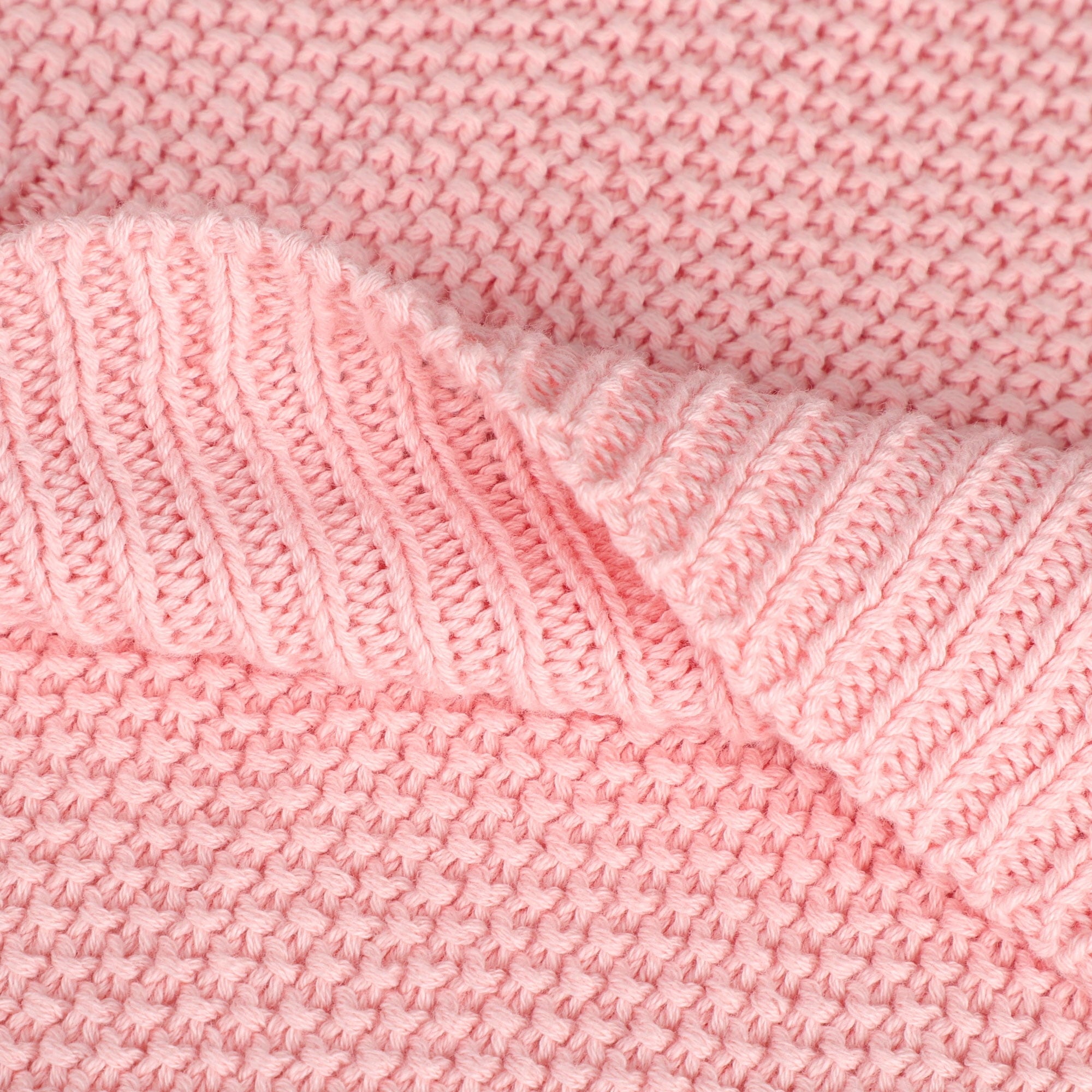 Decorative Knitted Pure Cotton Soft Cable Knit Throw Blanket Pink 50" x 70" - Cozy Fleece Throw Blanket for Couch & Bed Detail