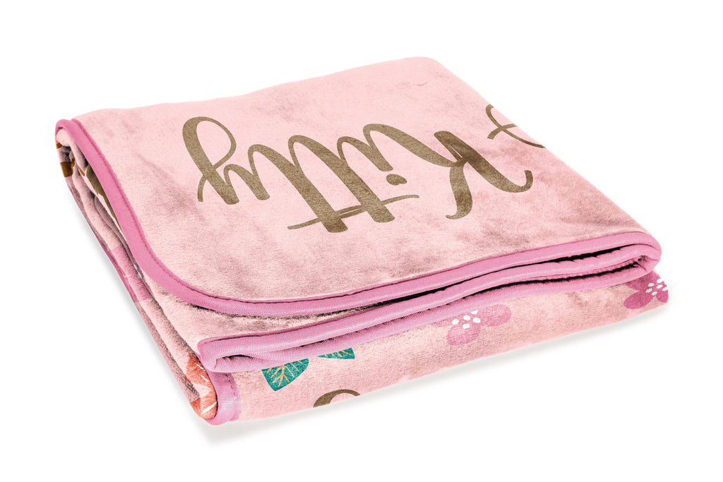 Decorative Knitted Floral Grace 46 x 60 Coral Fleece Kids Throw Blanket - Soft Bedding Accessories - Luxury Knitted Decorative Throw Blanket with Fringes Detail