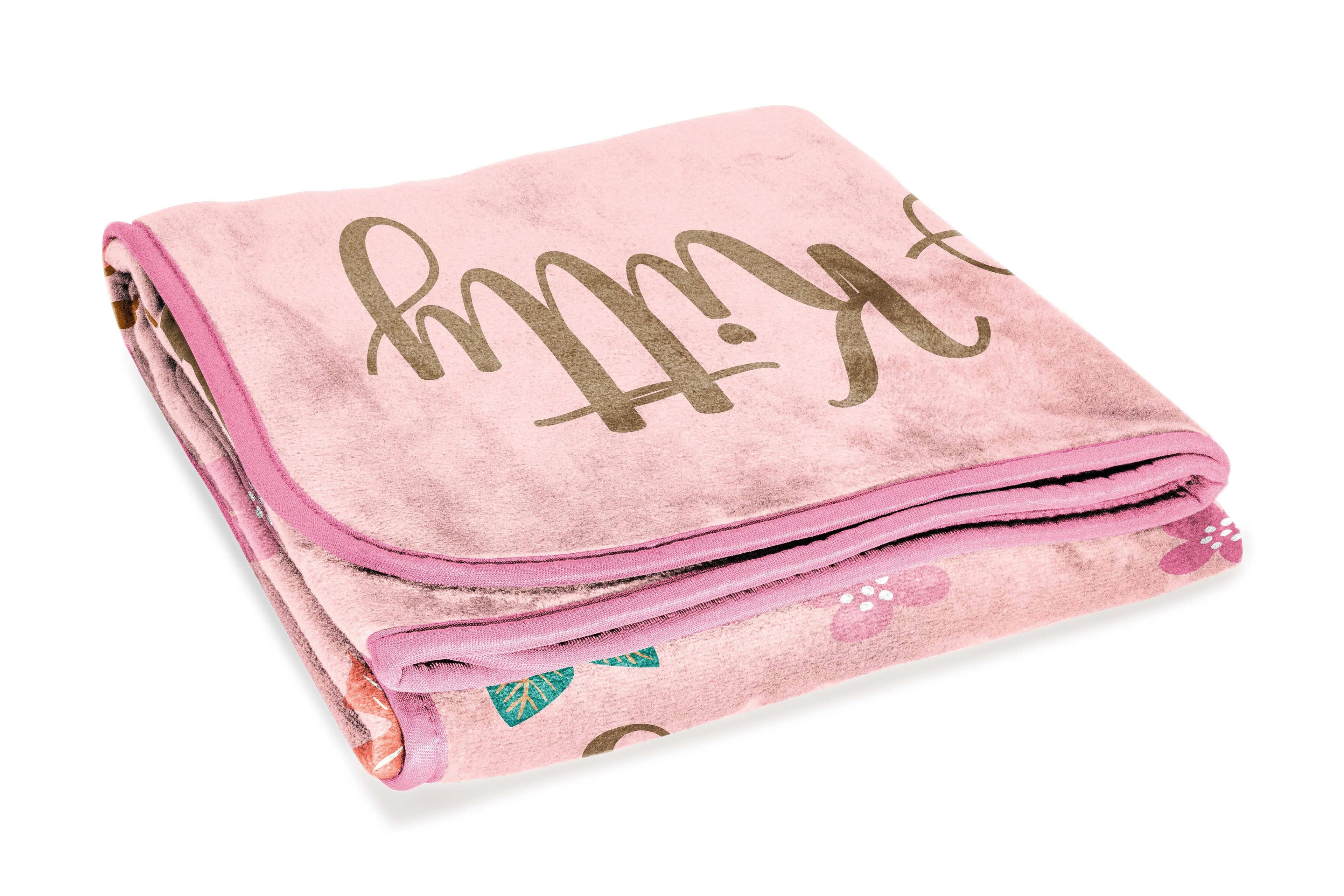 Decorative Knitted Floral Grace 46 x 60 Coral Fleece Kids Throw Blanket - Soft Bedding Accessories - Luxury Knitted Decorative Throw Blanket with Fringes Detail
