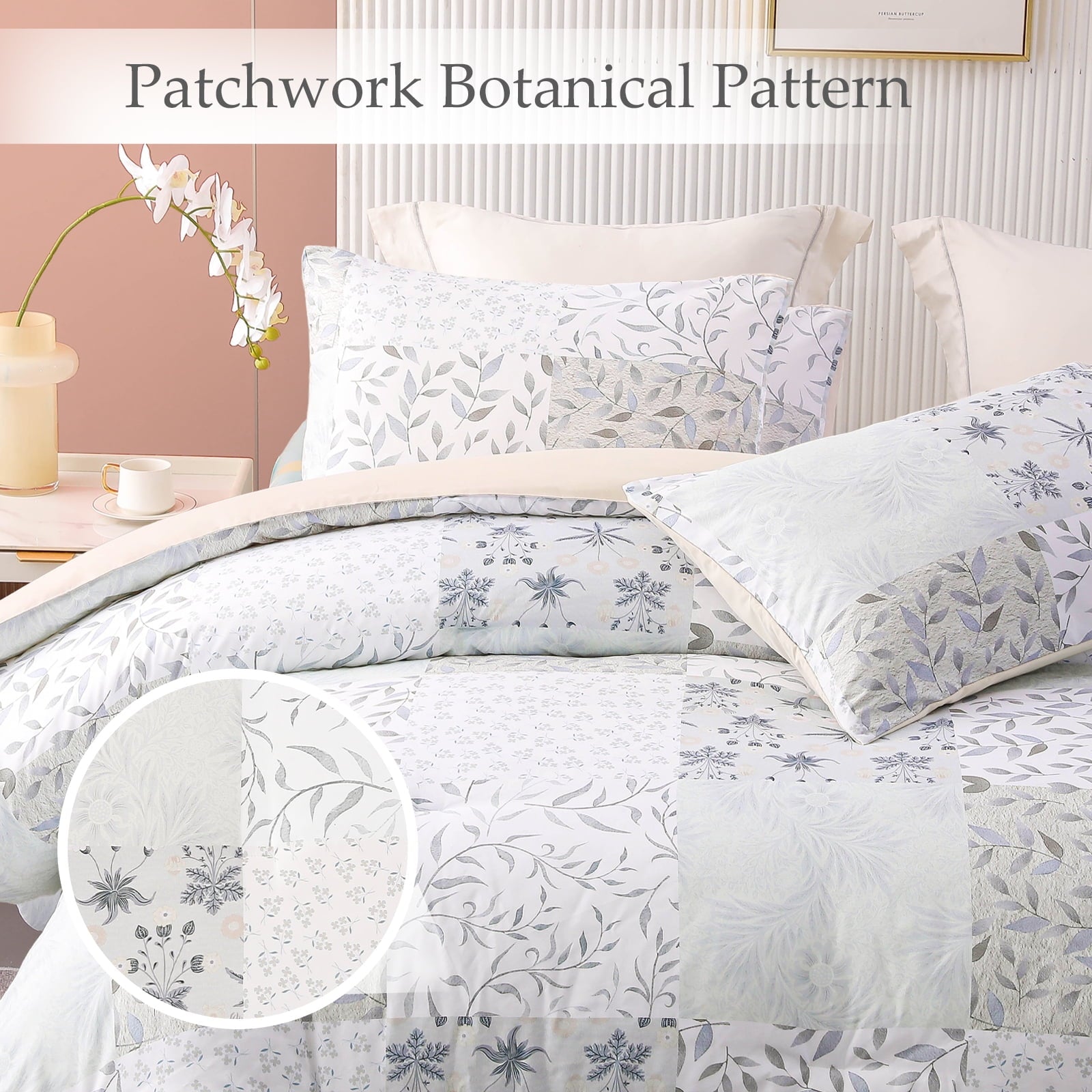 Luxurious Quilted 3-Piece Patchwork King Size Comforter Set, Microfiber Bedding Down Alternative Comforter for All Seasons with 2 Pillo... - All-Season Down Alternative Comforter Insert Detail