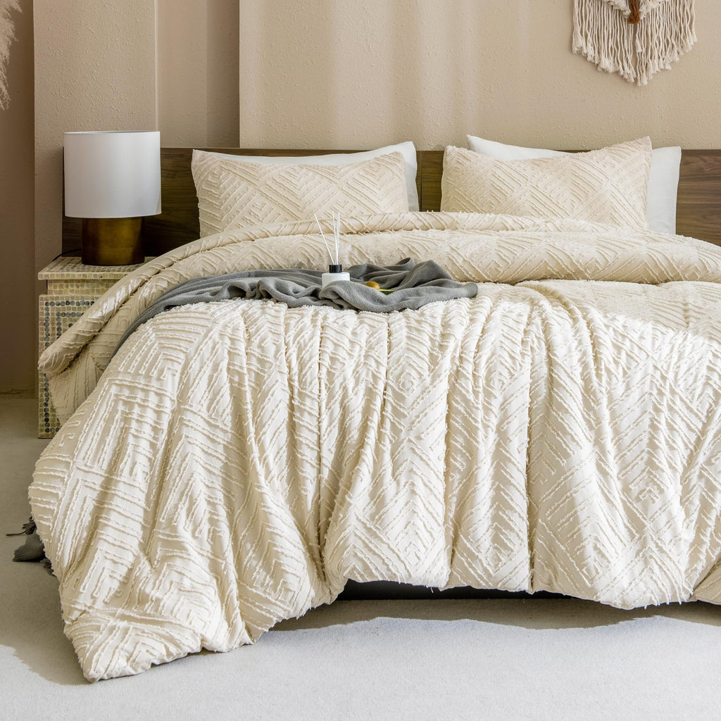 Hypoallergenic Cloud King Size Comforter Sets Beige - 3 Pieces Cream Boho Bedding Comforter Set for King Bed - Soft Fluffy Tufted Textured... - Hypoallergenic Ultra-Fluffy Quilt for Winter Detail