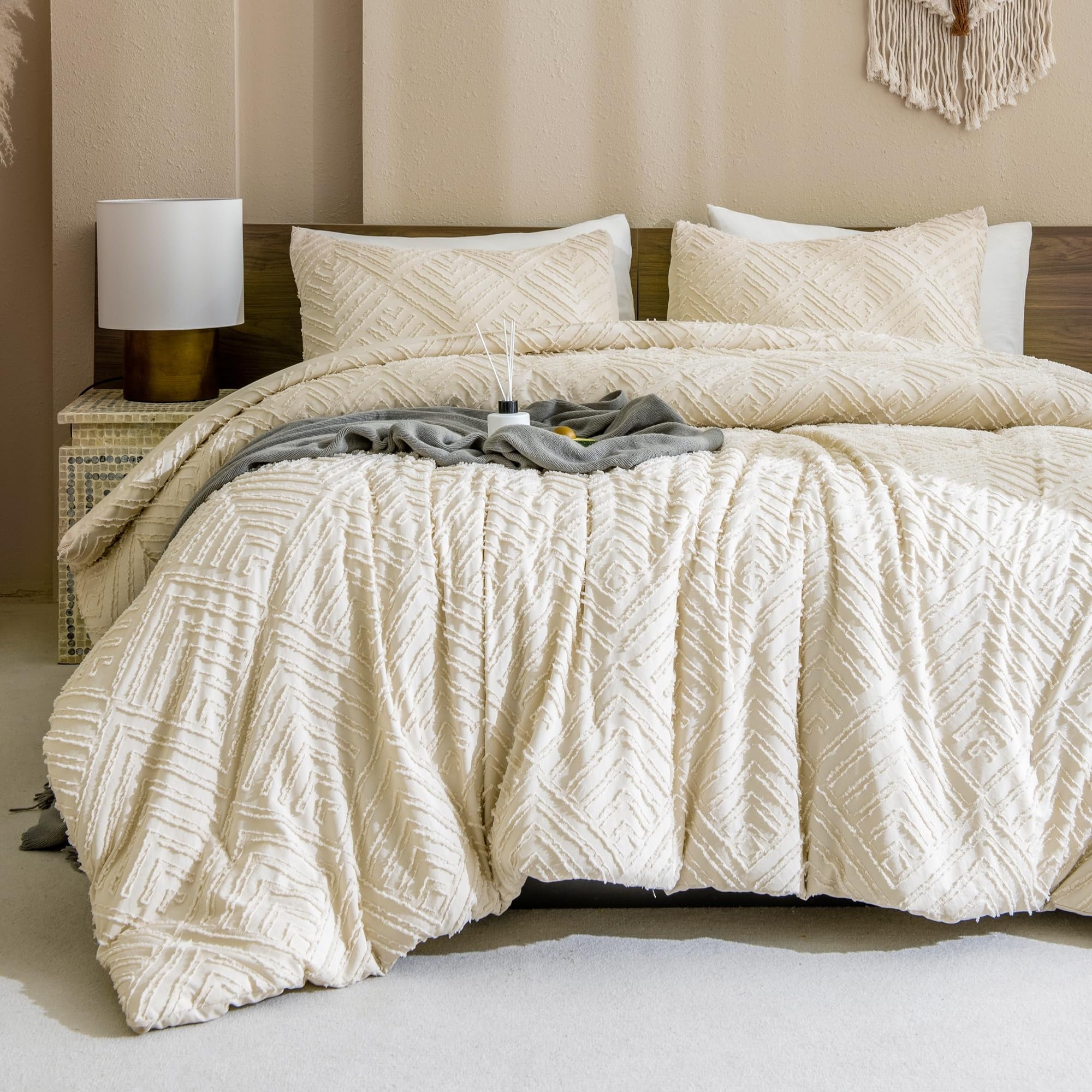 Hypoallergenic Cloud King Size Comforter Sets Beige - 3 Pieces Cream Boho Bedding Comforter Set for King Bed - Soft Fluffy Tufted Textured... - Hypoallergenic Ultra-Fluffy Quilt for Winter Detail