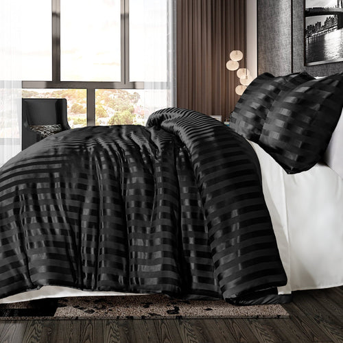 All-Season 3-Piece Reversible Silky Soft King Size Comforter Set, Luxury Stripe Satin Oversized Comforter Bedding Set with 2 Sat... - Cloud-Like Soft Lightweight Bed Comforter Detail
