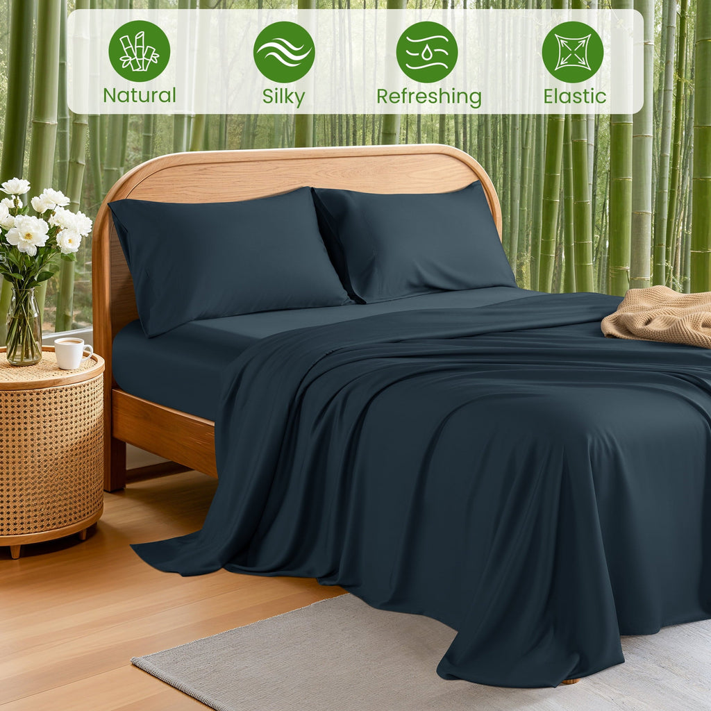 Premium Egyptian Cotton 100% Organic Luxurious Bamboo Sheets, Queen Sheet Set 4-Piece with 16" Deep Pocket, Silky Smooth Luxury Bed Sheets, N... - Breathable Egyptian Cotton Flat & Fitted Sheets Detail