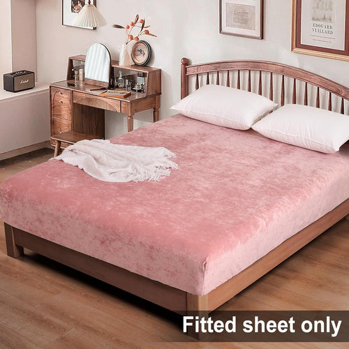 Cooling Sateen Truly Velvet Fitted Sheet Twin Size, Luxury Super Soft Flannel Bottom Sheet with 15" Deep Pocket for Winter, Pink - Cooling Hotel Quality Bedding Sheets and Pillowcases Detail