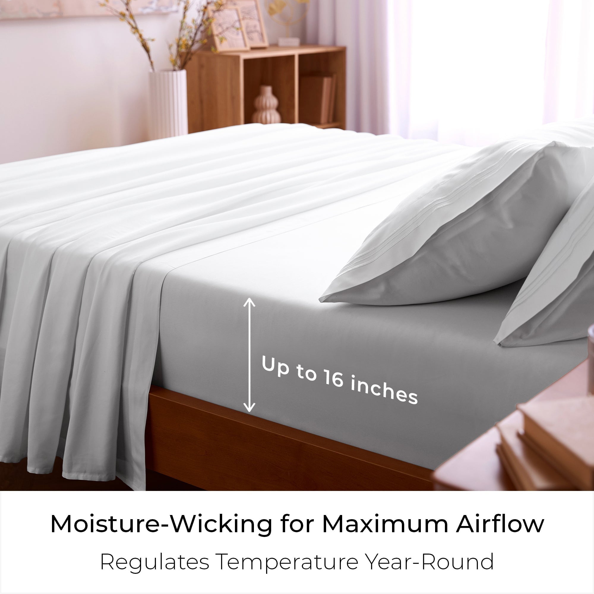 Ultra-Soft Iconic 6 Piece Bed Sheet Set Brushed Microfiber, Deep Pocket, Queen, White - Breathable Egyptian Cotton Flat & Fitted Sheets Detail