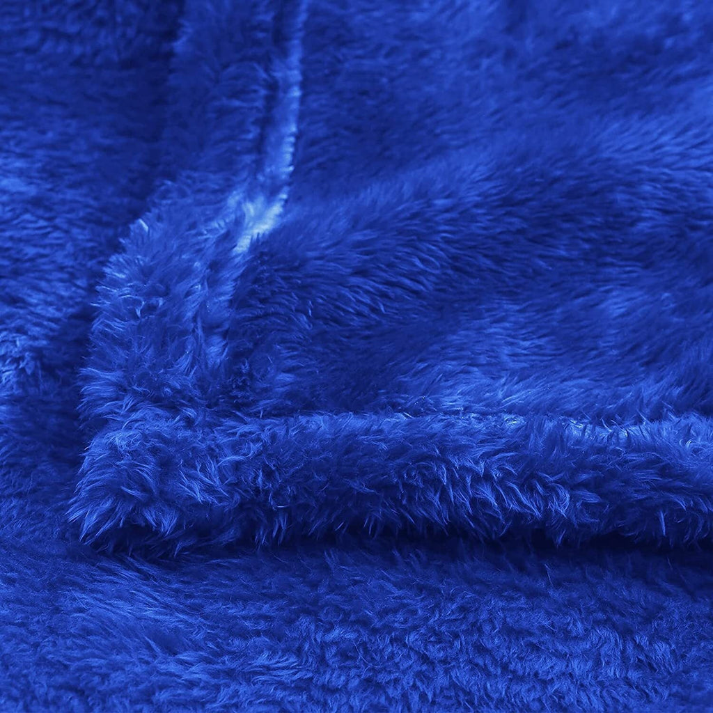Decorative Knitted Plush Fuzzy Fleece Throw Blanket (40" x 50", Cobalt Blue)- Soft, Warm and Lightweight - Luxury Knitted Decorative Throw Blanket with Fringes Detail