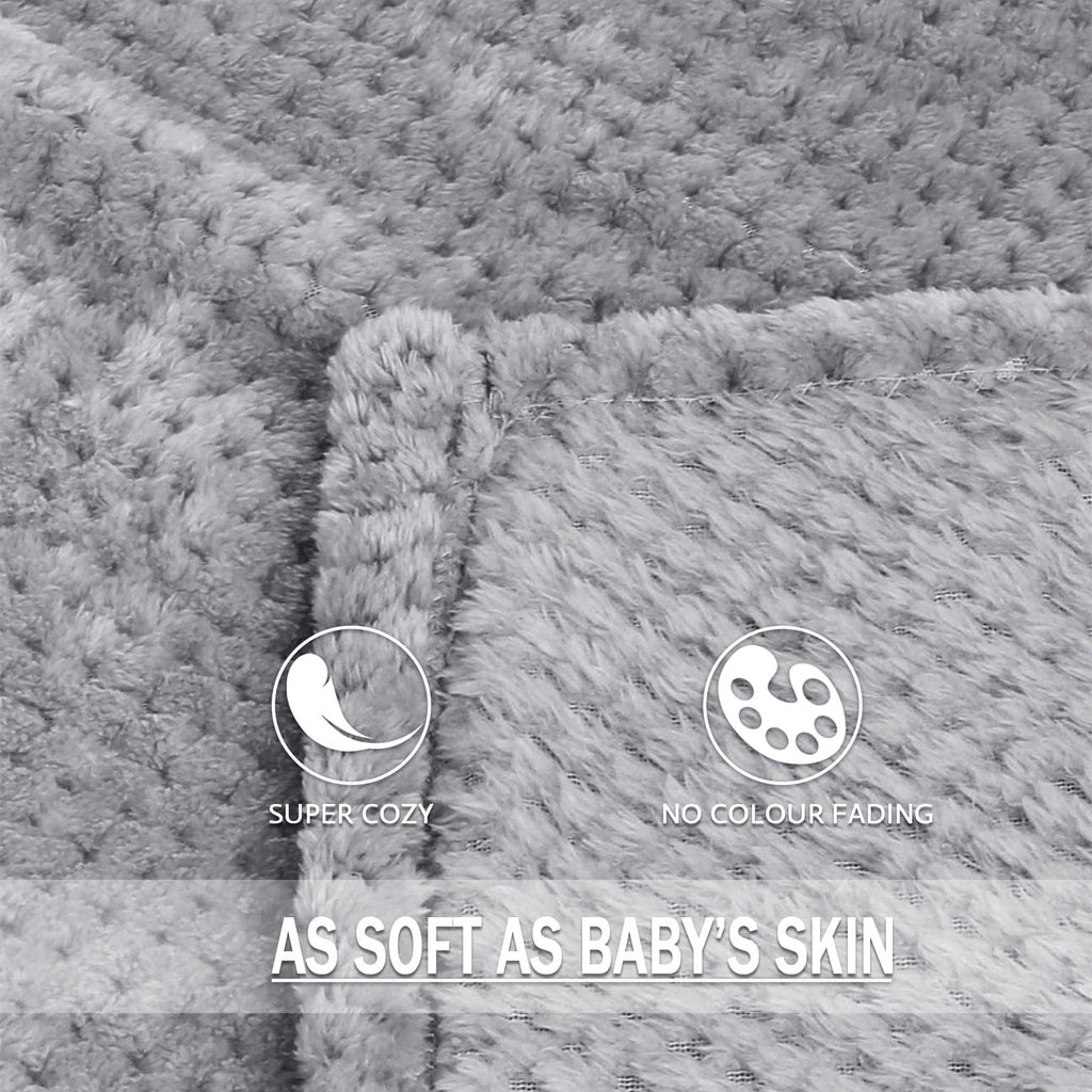 Super Soft Flannel Waffle Textured Extra Large Fleece Blanket, Super Soft and Warm Throw Blanket for Couch, Sofa and Bed (Light Grey, 50... - Luxury Knitted Decorative Throw Blanket with Fringes Detail