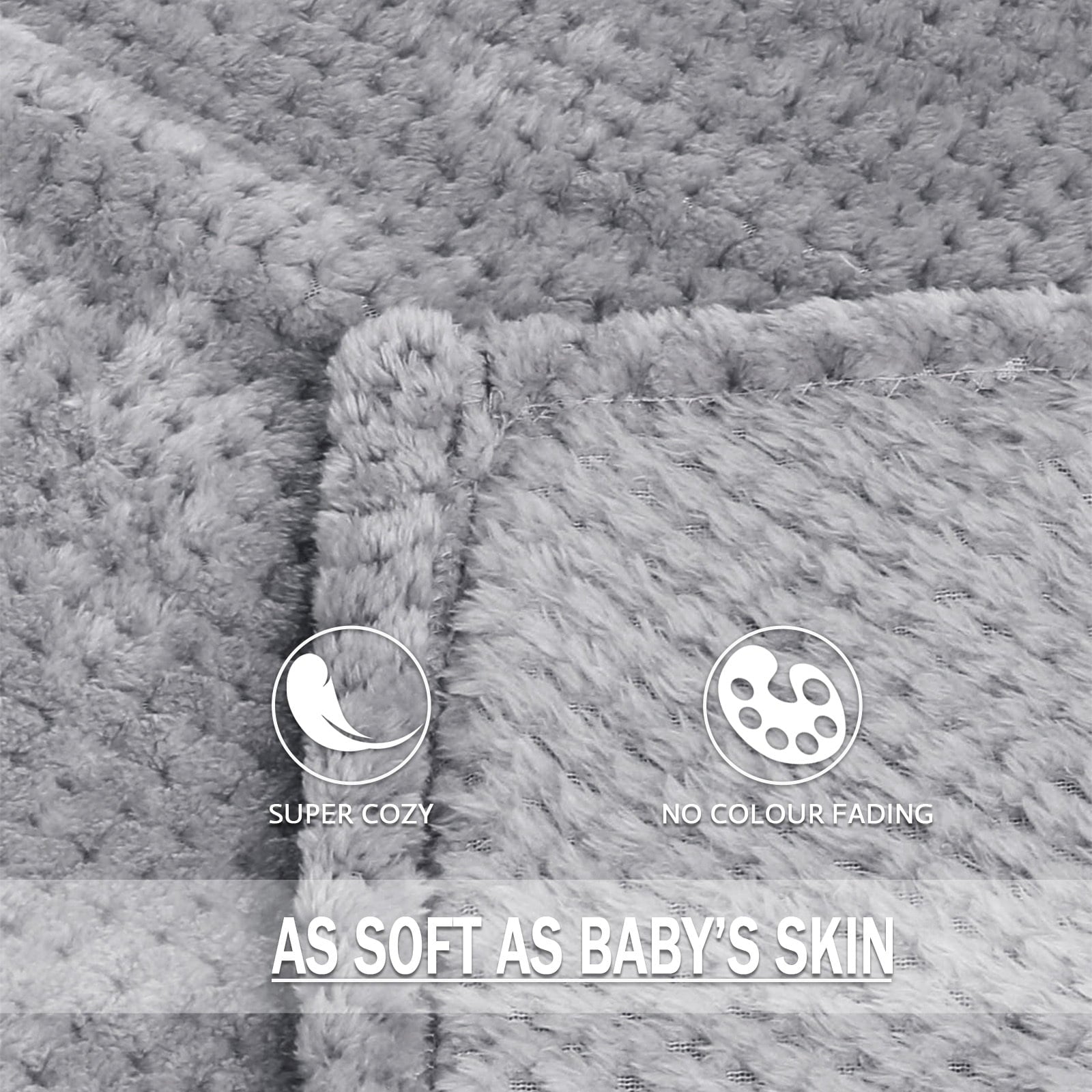 Super Soft Flannel Waffle Textured Extra Large Fleece Blanket, Super Soft and Warm Throw Blanket for Couch, Sofa and Bed (Light Grey, 50... - Luxury Knitted Decorative Throw Blanket with Fringes Detail