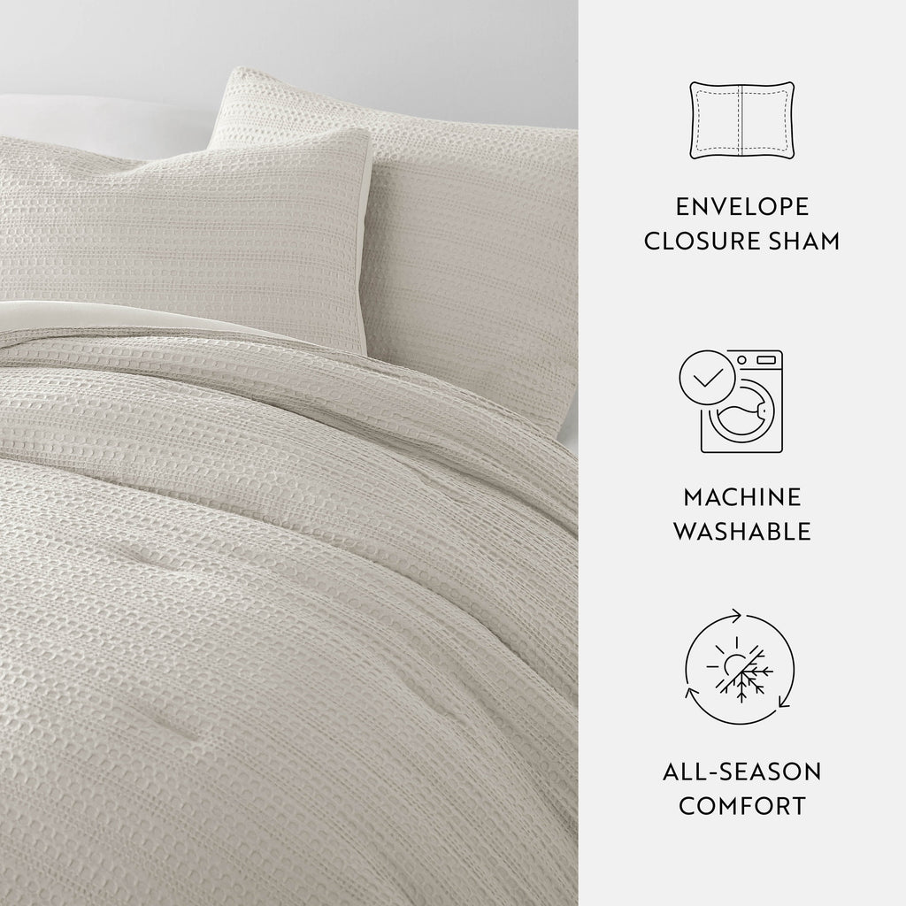 Fluffy Down Alternative Textured Waffle Comforter Set ins Natural Waffle Comforter Bedding Sets, King/Cal King Size Bedding - All-Season Down Alternative Comforter Insert Detail