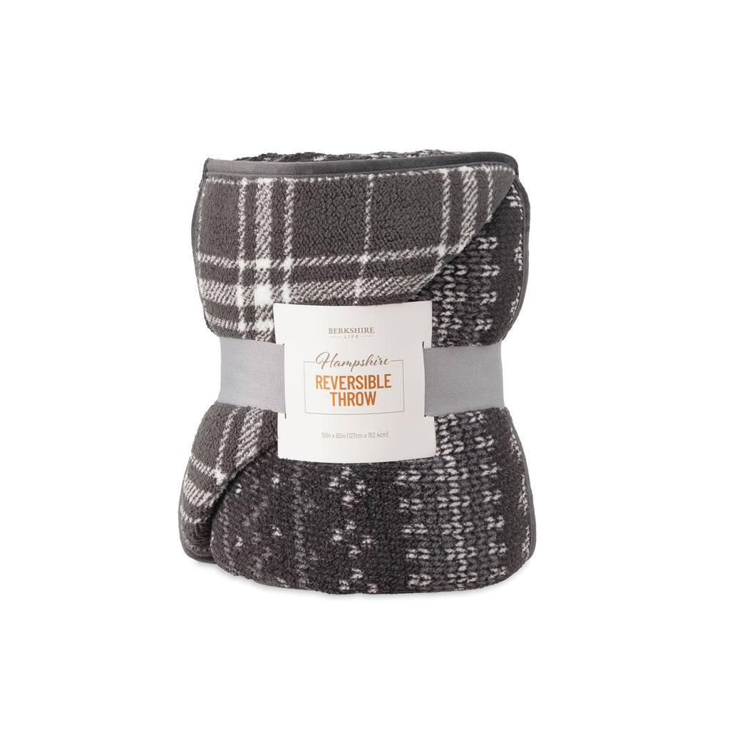 Cozy Fleece Berkshire Life Reversible Printed Hampshire Soft Throw Blanket, Glacier Fair Isle - Super Soft Reversible Sherpa Flannel Blanket Detail