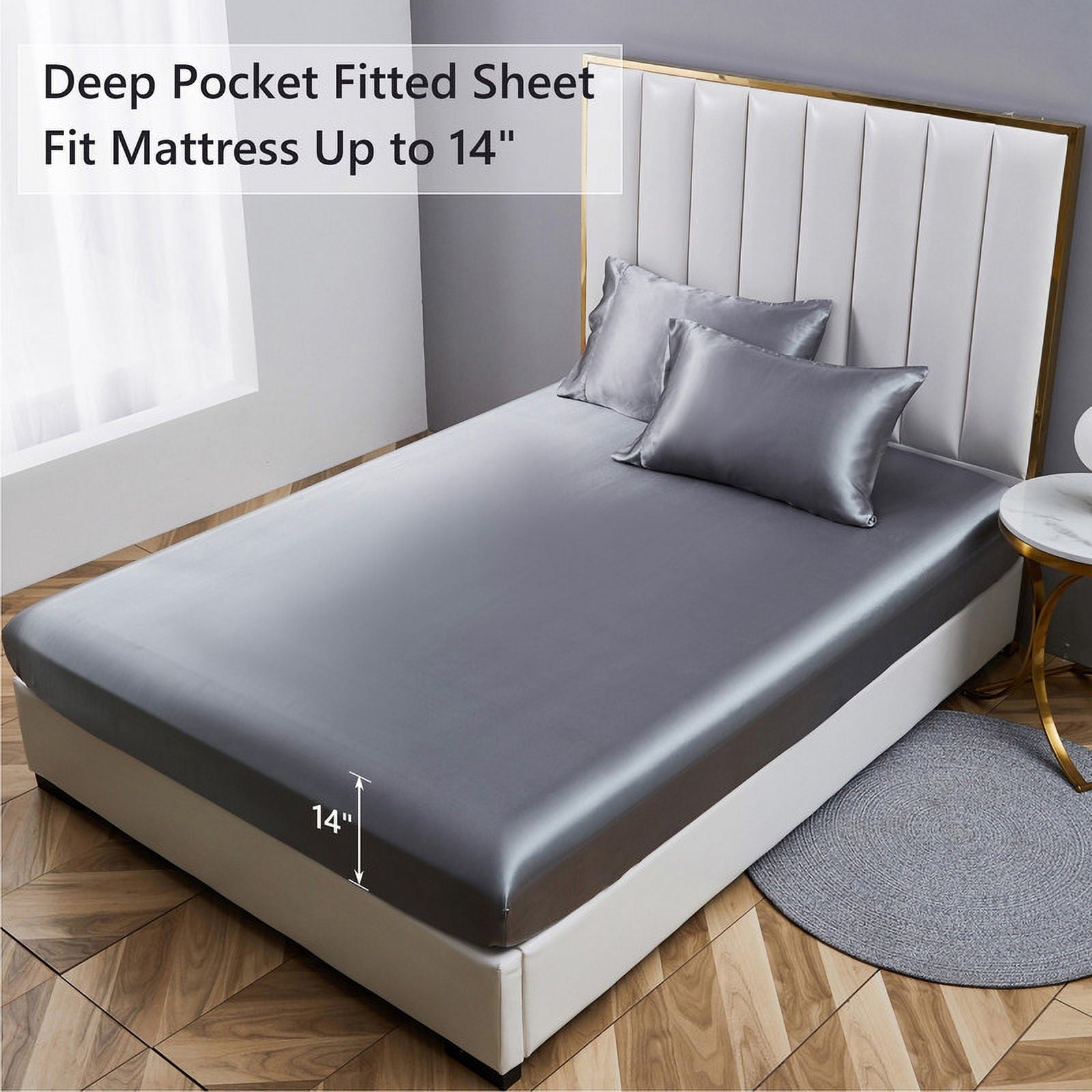 Premium Egyptian Cotton Luxury 5-Piece Satin Sheets Twin Silk Sheets Bed Sheet Set Ultra-Silky & Skin-Friendly Deep Pocket Bed Flat Fitted Sheet - Breathable Egyptian Cotton Flat & Fitted Sheets Detail