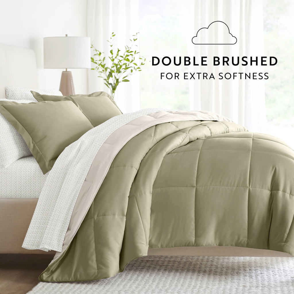 Fluffy Down Alternative 5 Piece Bedding Bundle, Reversible Comforter and Patterned Sheet Set, Twin - Cloud-Like Soft Lightweight Bed Comforter Detail