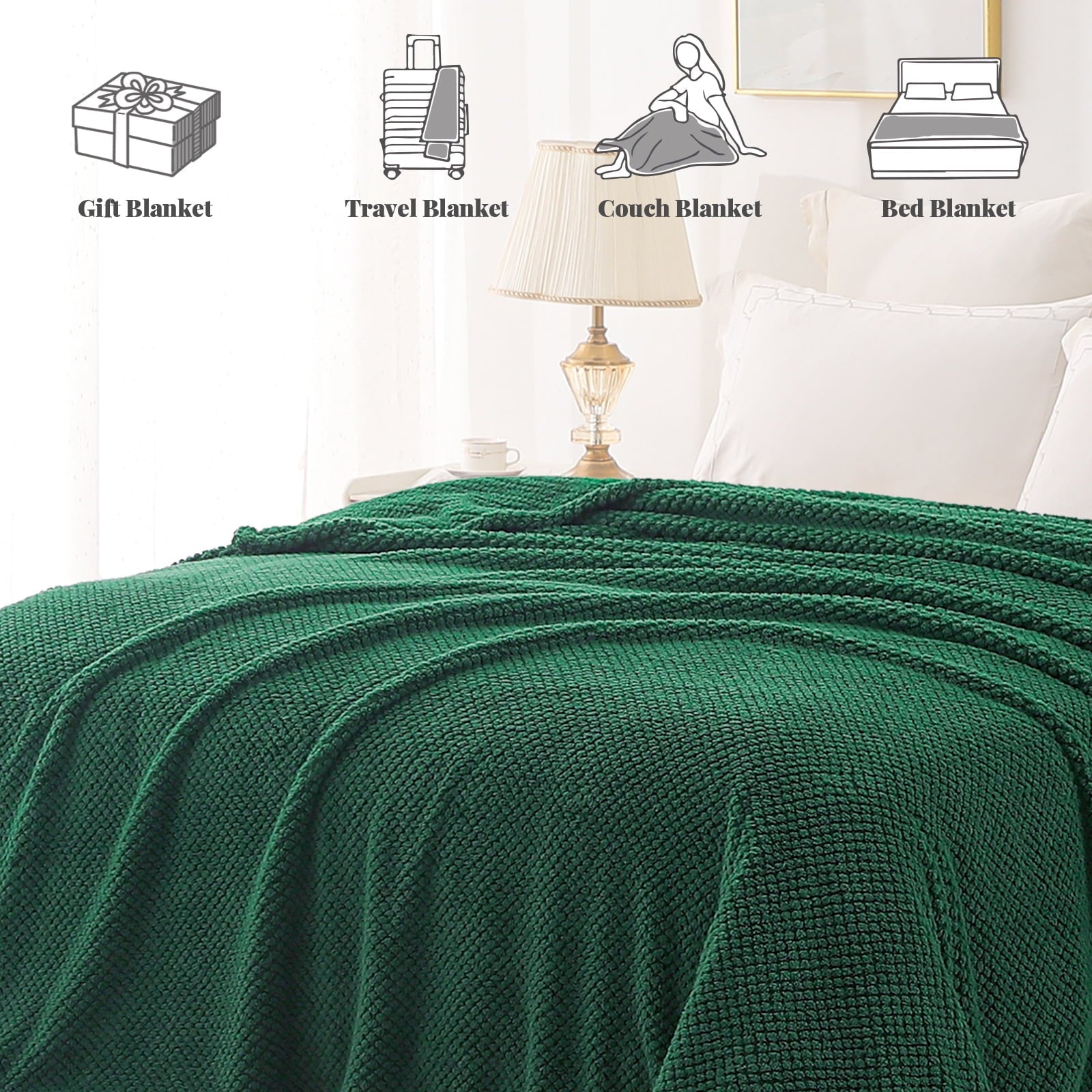 Reversible Sherpa Fuzzy Fleece 50"x70" Throw Blanket for Couch, Fluffy Warm Soft Jacquard Blankets for Fall Winter, Lightweight and Coz... - Lightweight Plush Warm Blanket for All Seasons Detail