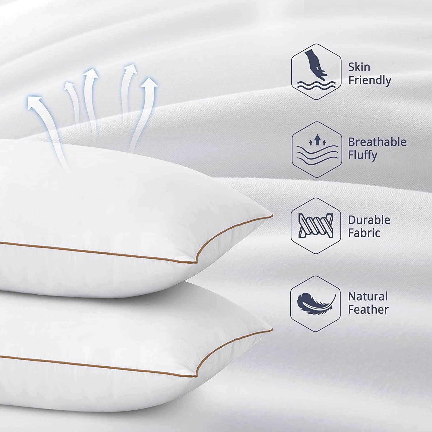 Decorative Plump Down Feather Pillows for Bed 20 x 30 Inches Queen Size Set of 2, Medium Firm Luxury Cooling Hotel Collection Feather ... - Hotel Quality Plush Sleeping Pillows Detail