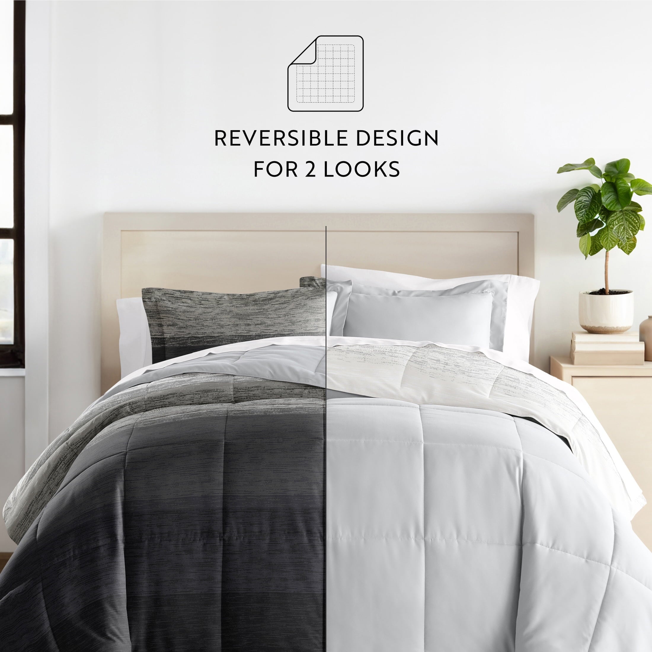 All-Season All Season Ultra Soft Comforter Set Lightweight Bedding in Gray/Black Ombre for Full/Queen Size - Luxurious Quilted Duvet Cover Set Detail