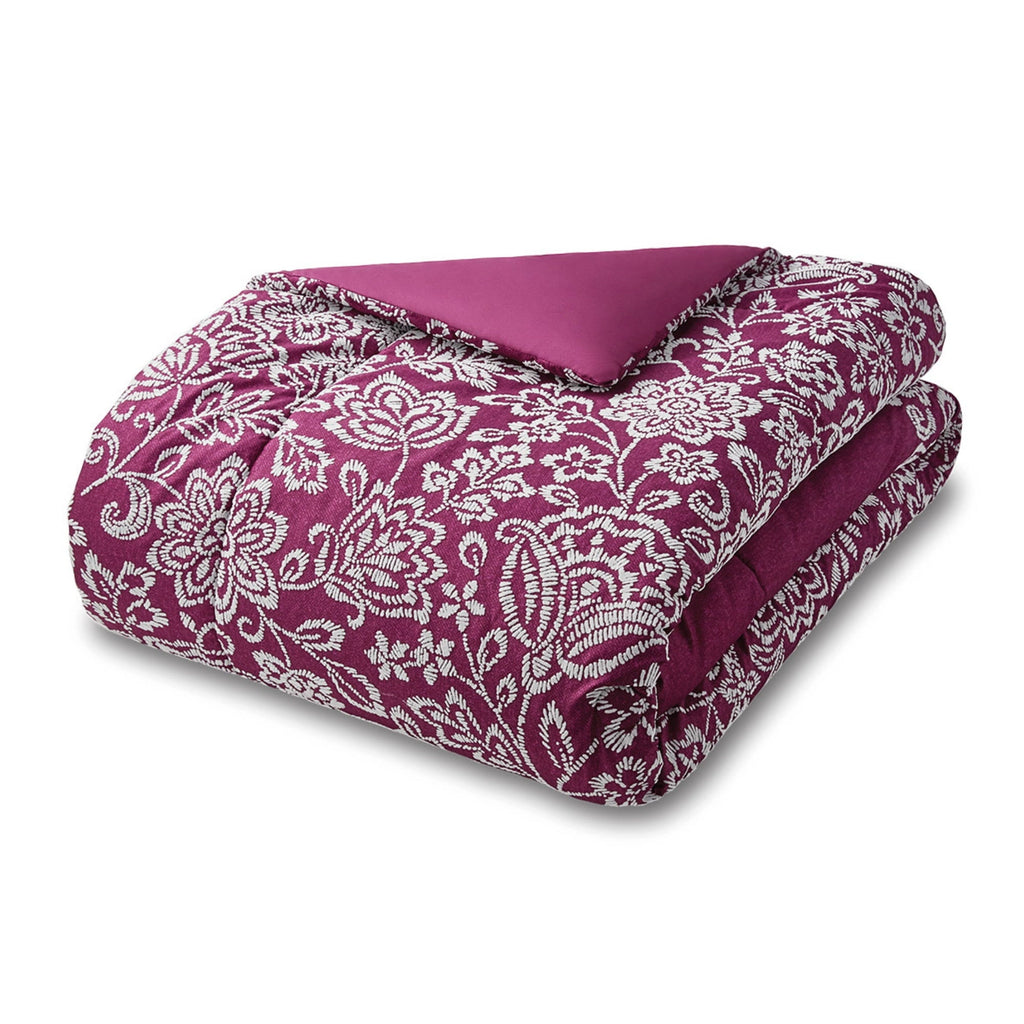 Hypoallergenic Cloud 5-Piece Jacquard Comforter Set with Decor Pillow and Throw Purple Flocking Embroidery Bedding Set, Full/Queen - Luxurious Quilted Duvet Cover Set Detail