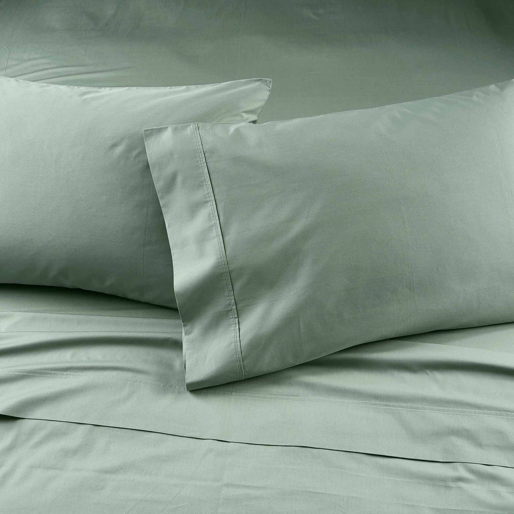 Cooling Sateen Cool & Crisp 4-Piece 300 Thread Count Green River Cotton Percale Sheet Set, Queen - Cooling Hotel Quality Bedding Sheets and Pillowcases Detail