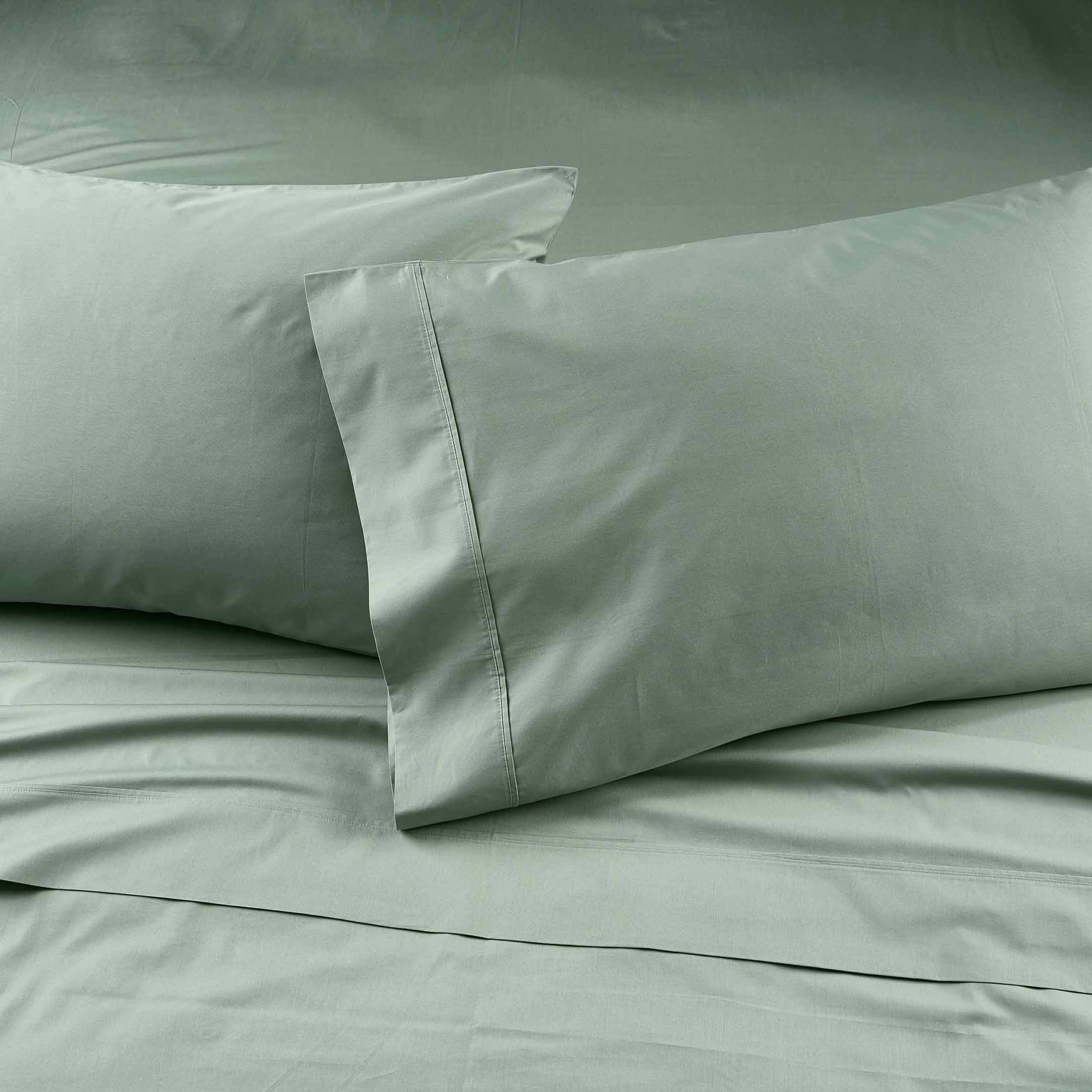 Cooling Sateen Cool & Crisp 4-Piece 300 Thread Count Green River Cotton Percale Sheet Set, Queen - Cooling Hotel Quality Bedding Sheets and Pillowcases Detail