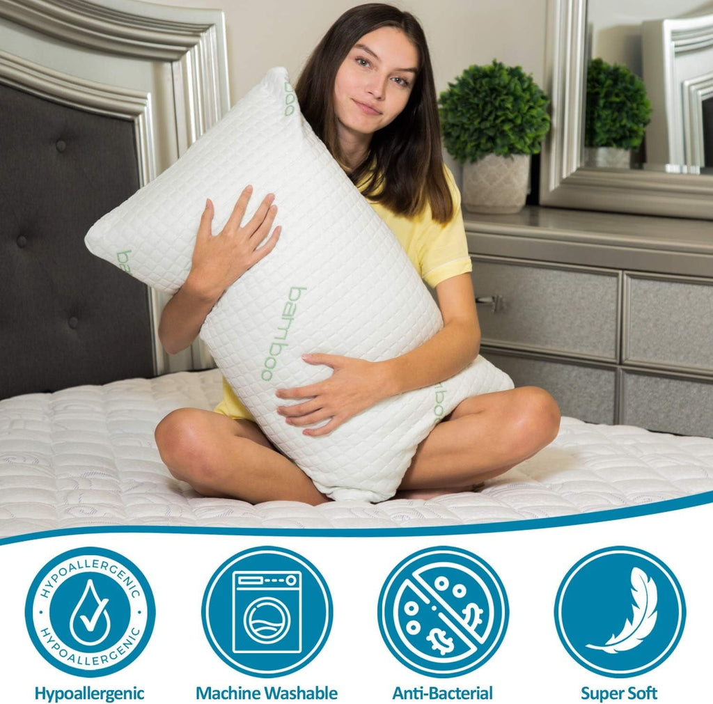 Decorative Plump Queen Size Bamboo Pillow, Memory Foam Bed Pillows with Washable Pillowcases, Queen - Decorative Throw Pillow Cushion for Sofa & Bed Detail