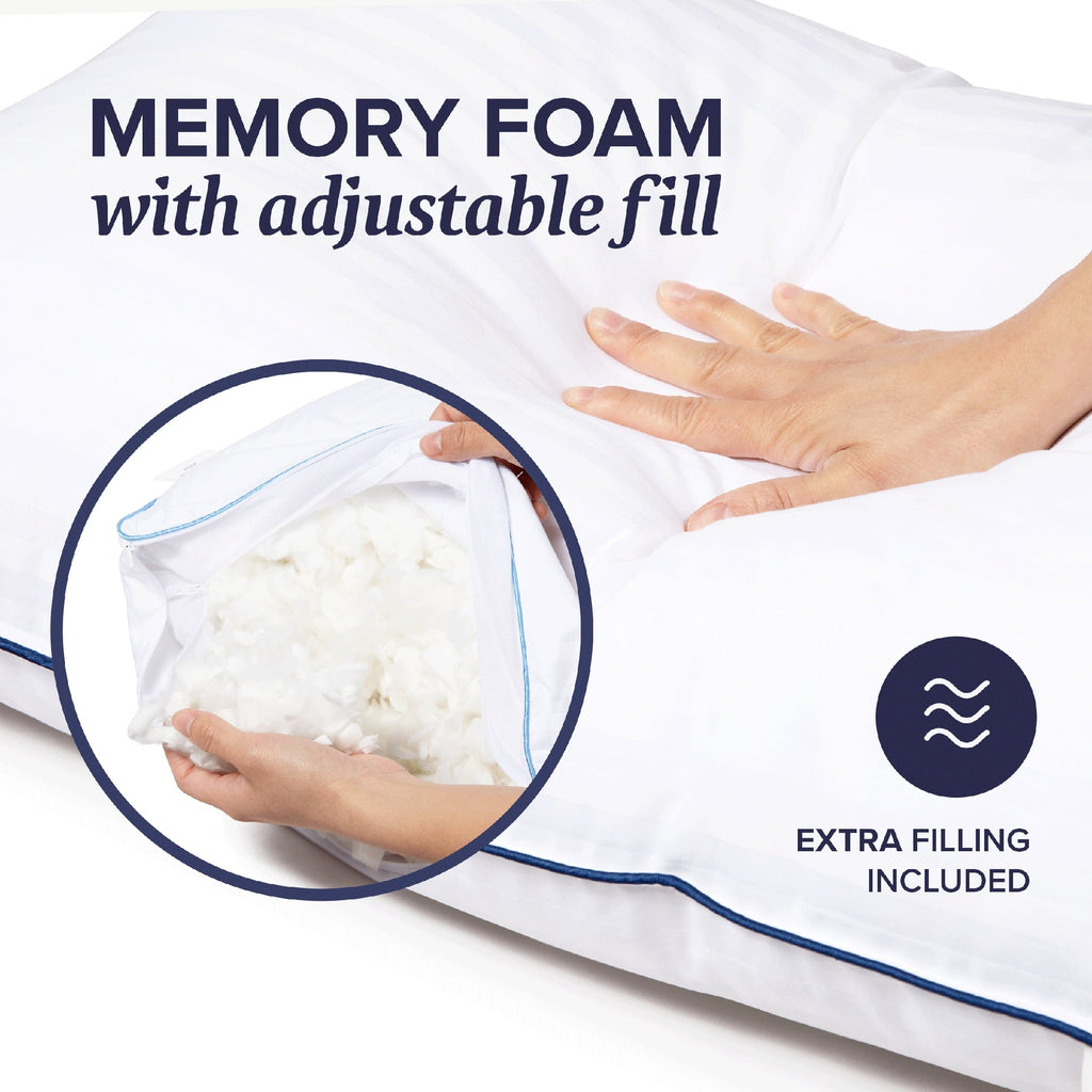 Orthopedic Support Customizable Memory Foam Queen Pillow 1Pack, Adult - Hotel Quality Plush Sleeping Pillows Detail