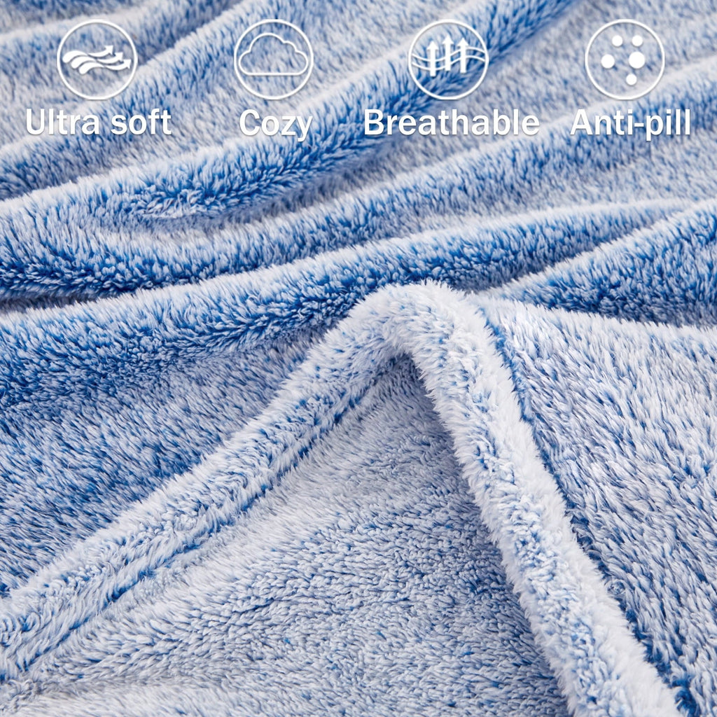 Reversible Sherpa Plush Fuzzy Large Fleece Throw Blanket (50" x 70", Mixed Cobalt Blue)- Soft, Warm and Lightweight - Super Soft Reversible Sherpa Flannel Blanket Detail