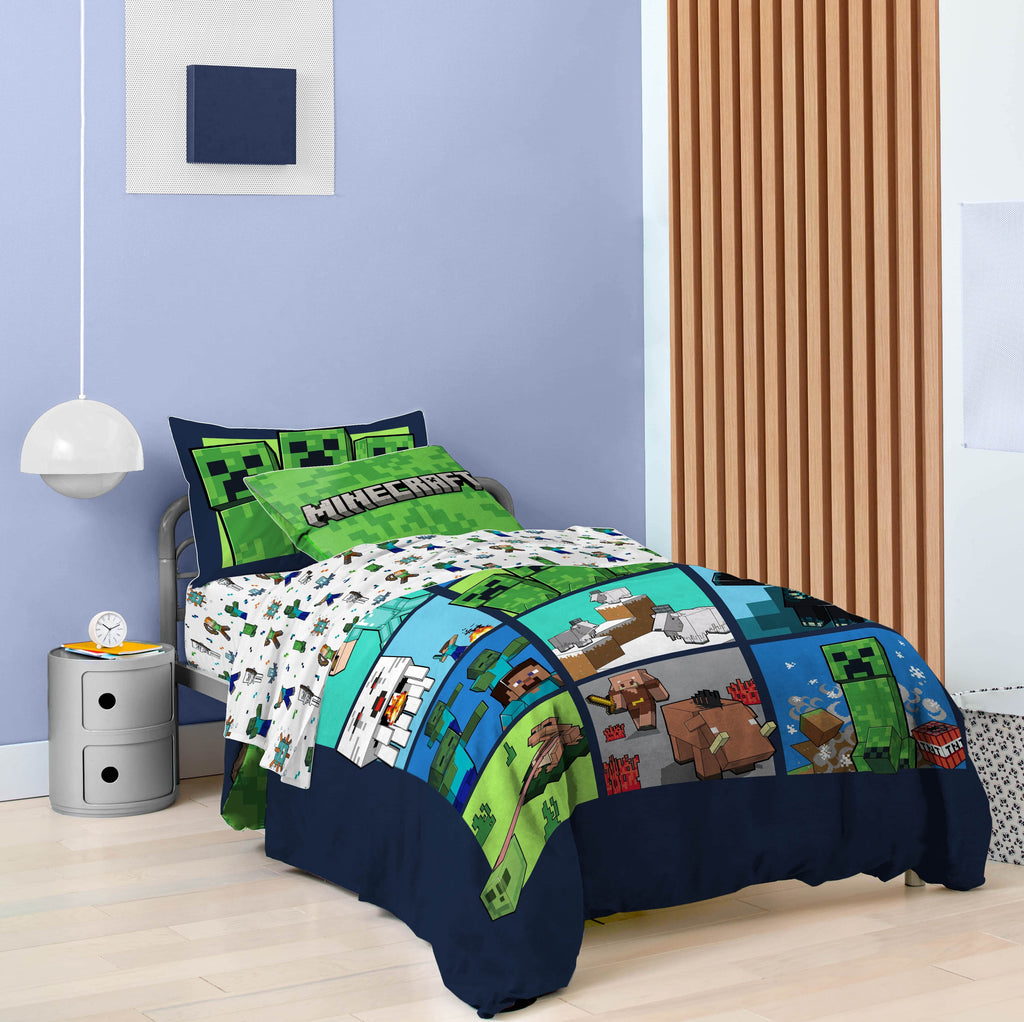 Fluffy Down Alternative Kids 2 Piece Green Reversible Comforter and Pillowcase Bedding Set, Twin/Full - All-Season Down Alternative Comforter Insert Detail