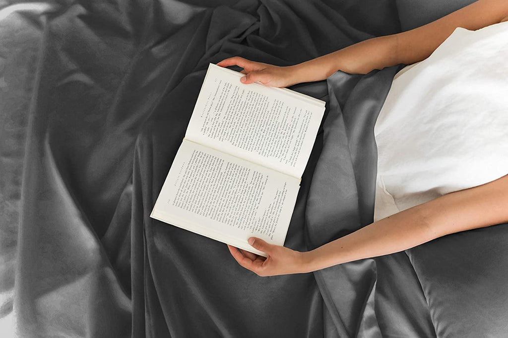 Cooling Sateen 4-Piece Extra Deep Pocket Sheet Set - Full Size Breathable & Cooling Bed Sheets Fits 18"-24" Mattresses, Gray - Cooling Hotel Quality Bedding Sheets and Pillowcases Detail