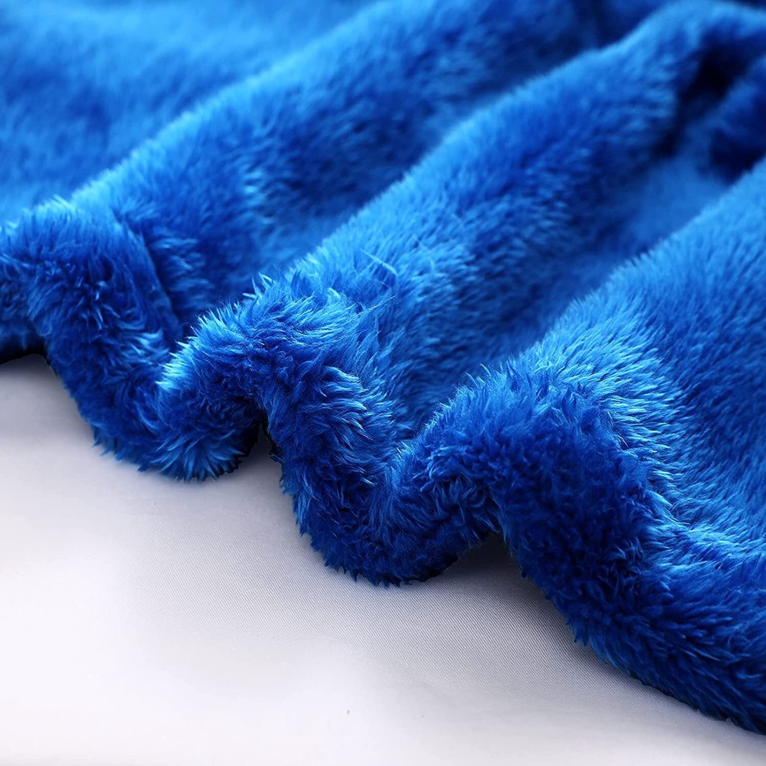 Decorative Knitted Plush Fuzzy Fleece Throw Blanket (40" x 50", Cobalt Blue)- Soft, Warm and Lightweight - Luxury Knitted Decorative Throw Blanket with Fringes Detail