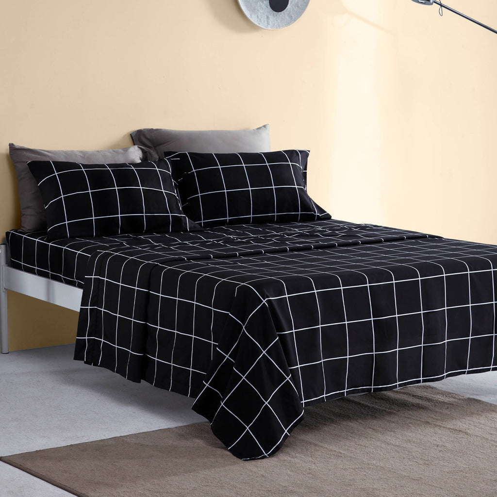 Cooling Sateen Full Bed Sheet Set, 4 Pieces Breathable & Super Soft, Easy Care Printed Microfiber with Deep Pocket & Envelope Closur... - Luxury Bed Sheet Set with Deep Pockets Detail