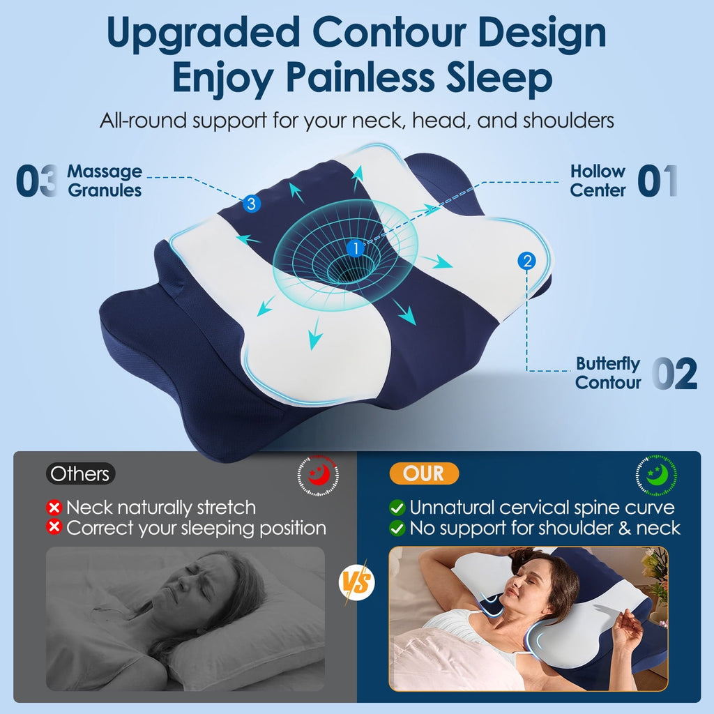 Ergonomic Memory Foam Cervical Neck Pillow for Pain Relief Sleeping, Memory Foam Pillow Neck Pillow Bed Pillow with Pillowcase for Side Bac... - Decorative Throw Pillow Cushion for Sofa & Bed Detail