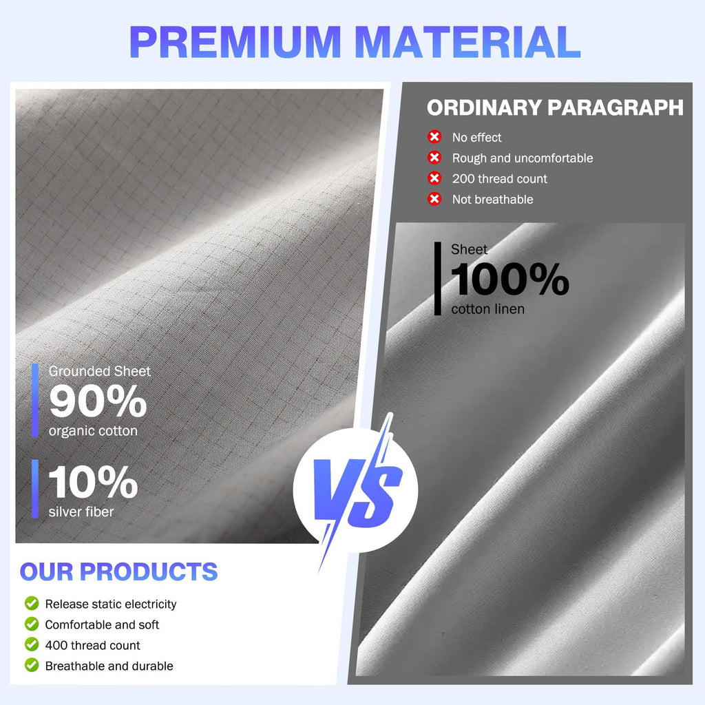 Ultra-Soft Grounding Sheets King Size,Earth Grounded Fitted Bed Sheet 10% Pure Silver Fiber + 90% Organic Cotton, Bed Grounding ... - Breathable Egyptian Cotton Flat & Fitted Sheets Detail