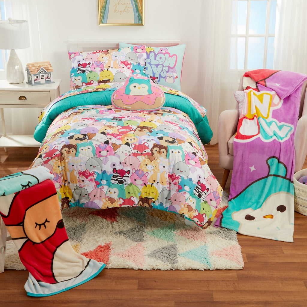 Hypoallergenic Cloud Squishmallows Kids 2 Piece Teal Blue Reversible Comforter and Pillowcase set, Twin/full - Hypoallergenic Ultra-Fluffy Quilt for Winter Detail