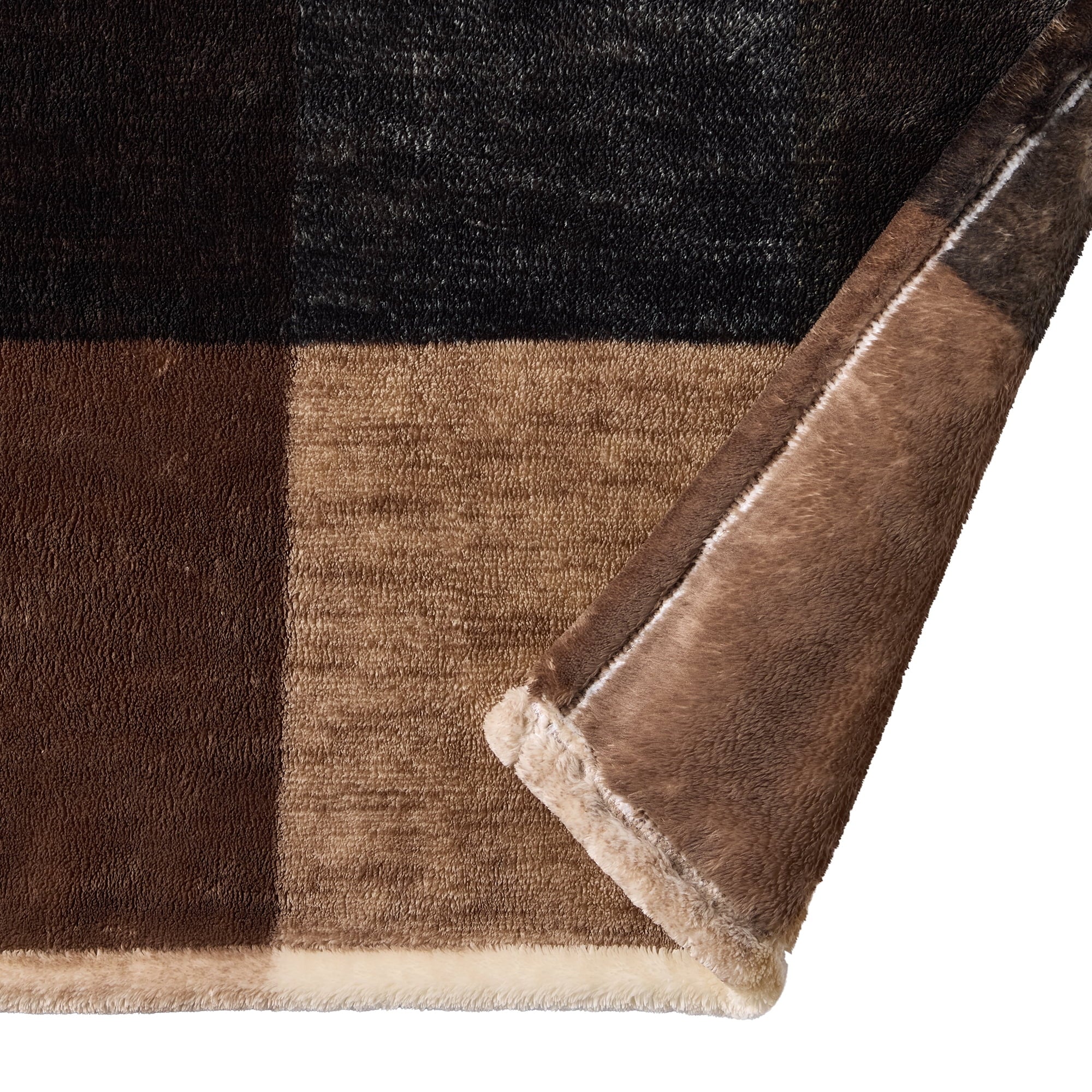 Lightweight Warm Printed Velvet Plush Super Soft Throw Blanket, Oversized, Shelton Brown Plaid - Cozy Fleece Throw Blanket for Couch & Bed Detail