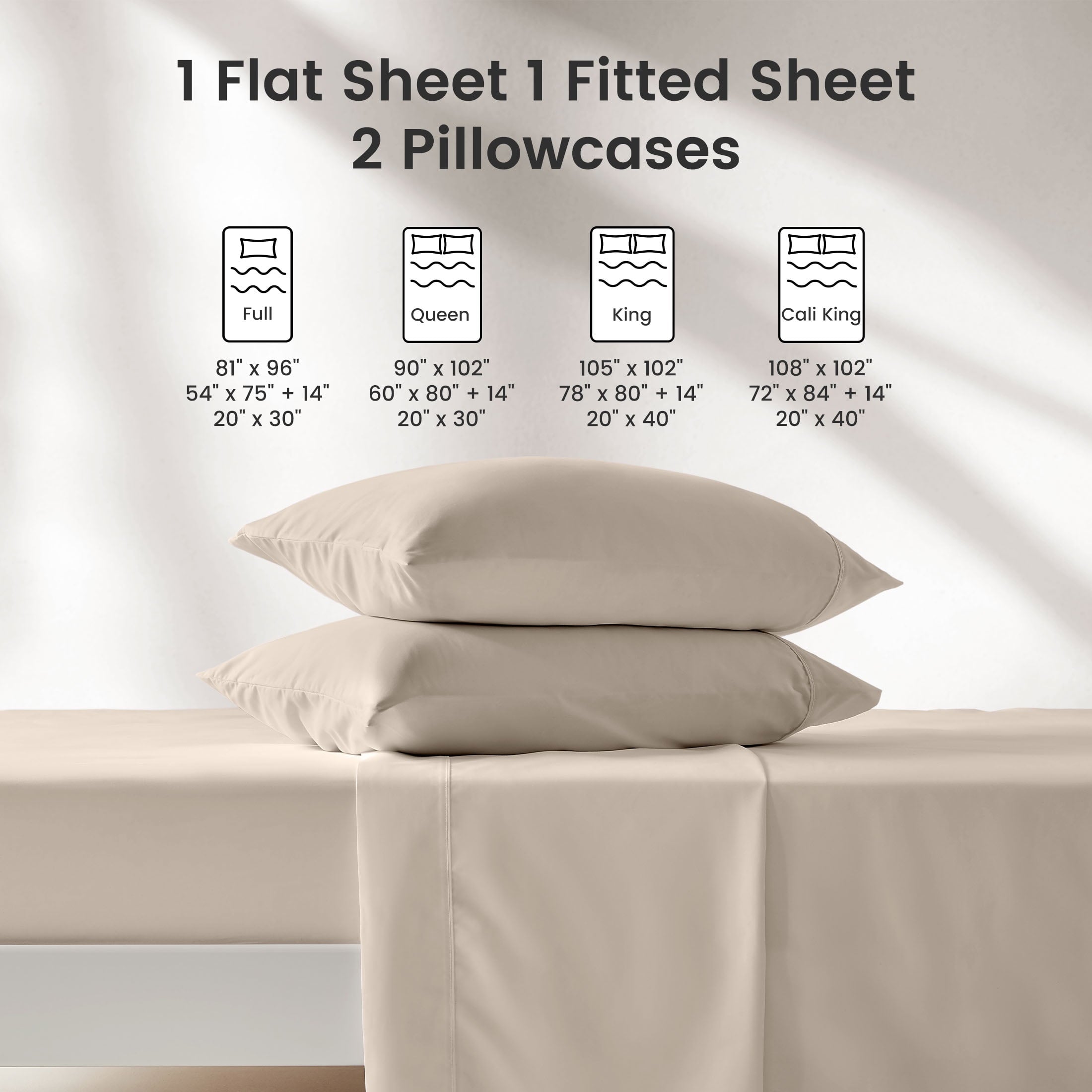 Wrinkle-Resistant Bed Sheet Sets,Ultra Soft Breathable Luxury 4 Piece, (Beige, Queen) - Breathable Egyptian Cotton Flat & Fitted Sheets Detail