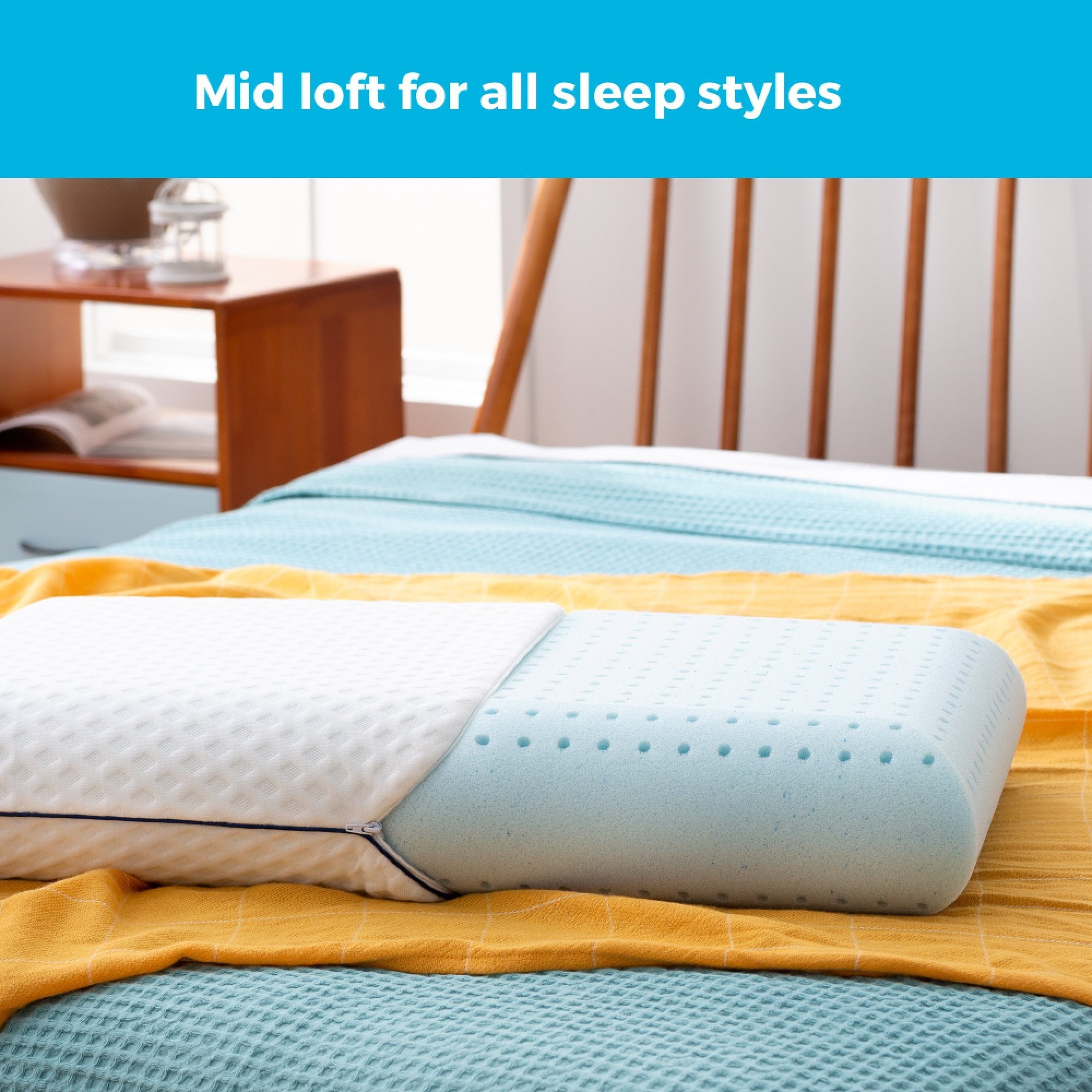 Orthopedic Support Medium Feel Standard Size Ventilated Gel Memory Foam Bed Pillow with Washable Cover and Temperature Regulating Infusion - Orthopedic Shredded Foam Bed Pillow Set Detail
